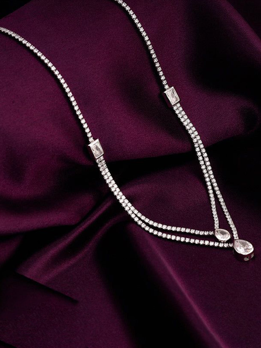 GIVA Layered Anushka Rhodium-Plated Cubic Zirconia Necklace