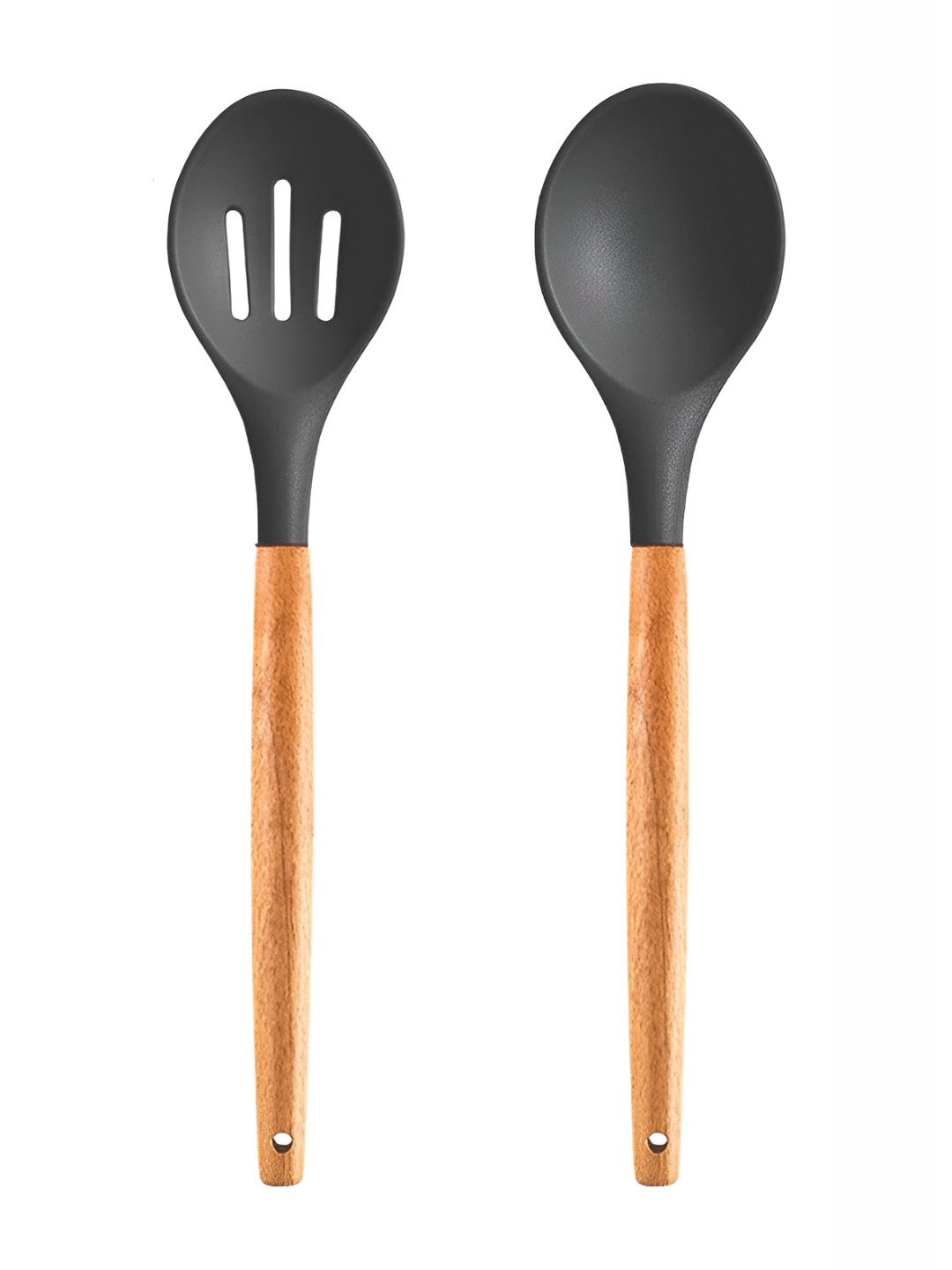 We3 Grey 2 Pieces Silicone Serving Spoon And Slotted Spoon