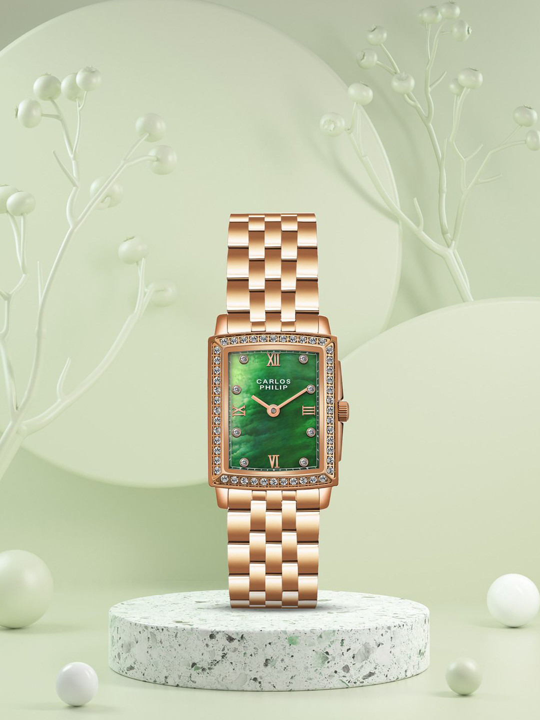 CARLOS PHILIP Women Brass Embellished Dial & Stainless Steel Bracelet Style Straps Analogue Watch S04029-3