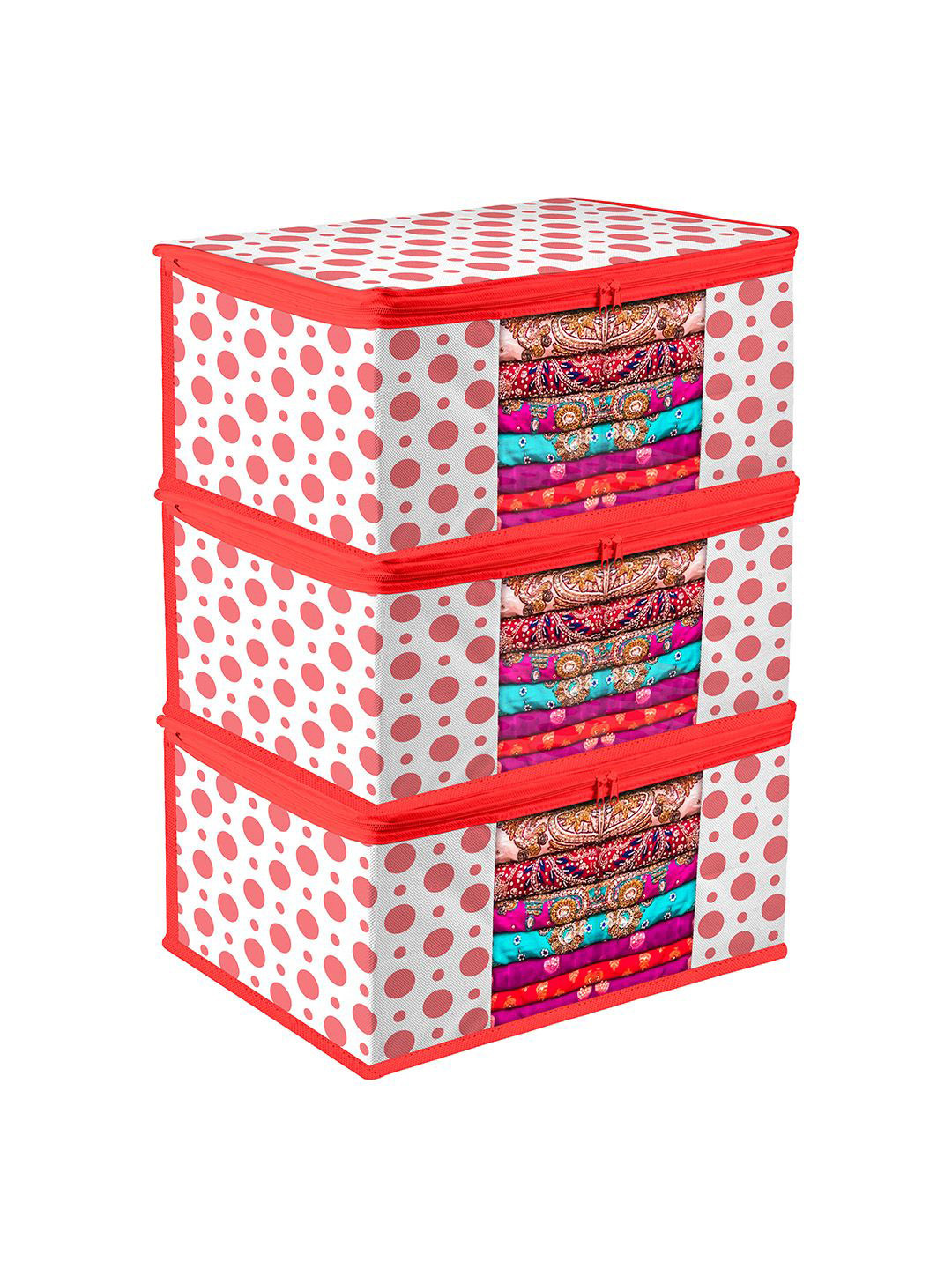 Kuber Industries White & Red 3 Pieces Dot-Design Multi-Utility Organisers