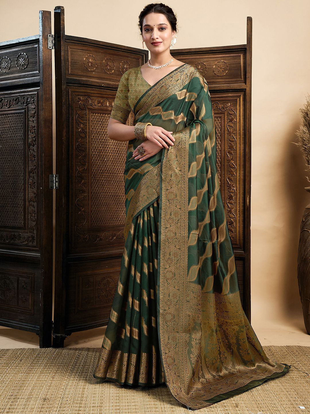 SAMAH Woven Design Zari Silk Blend Chanderi Saree