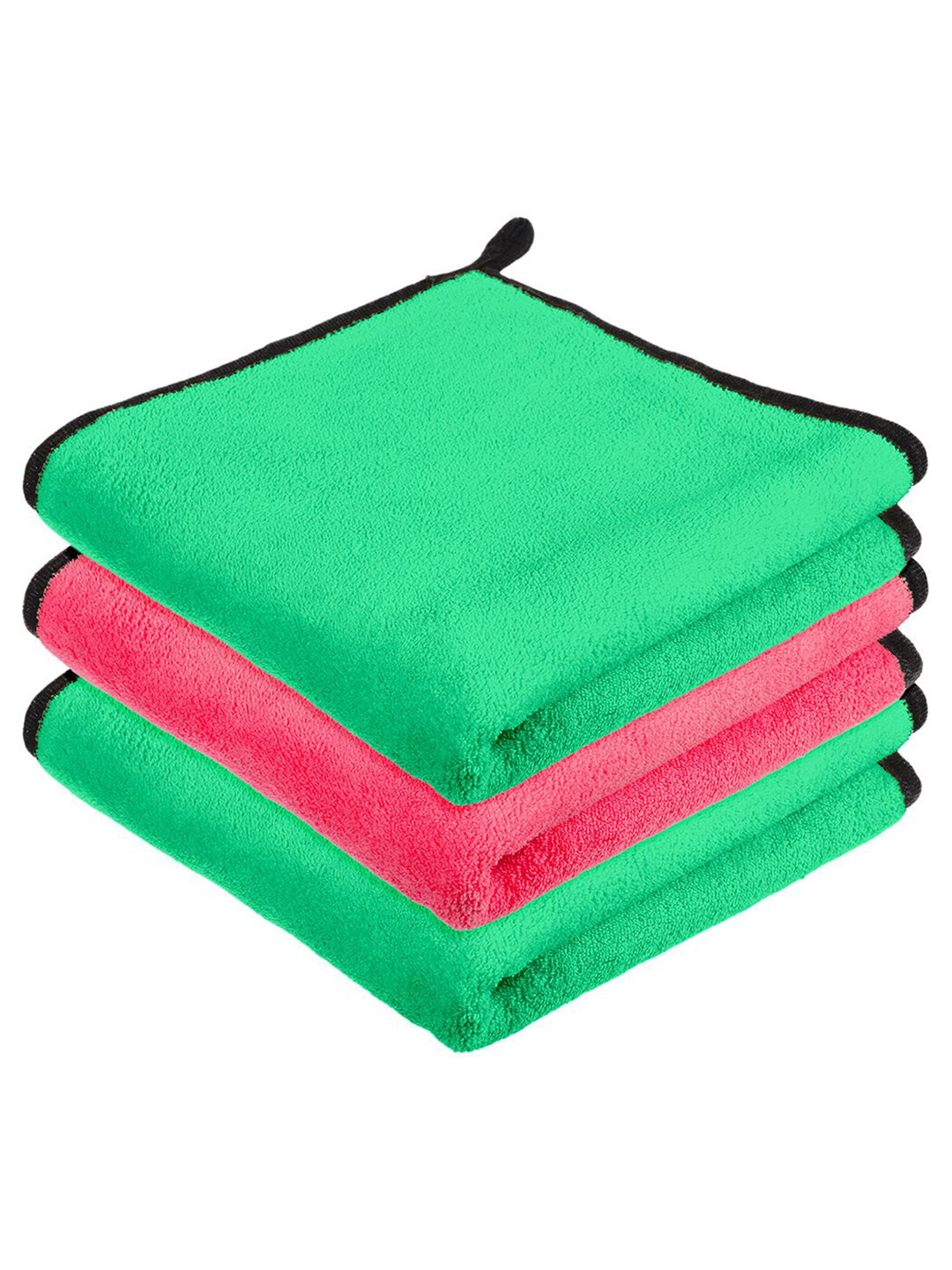 Kuber Industries Green and Pink Pack Of 3 Microfiber 400 GSM Cleaning Cloth