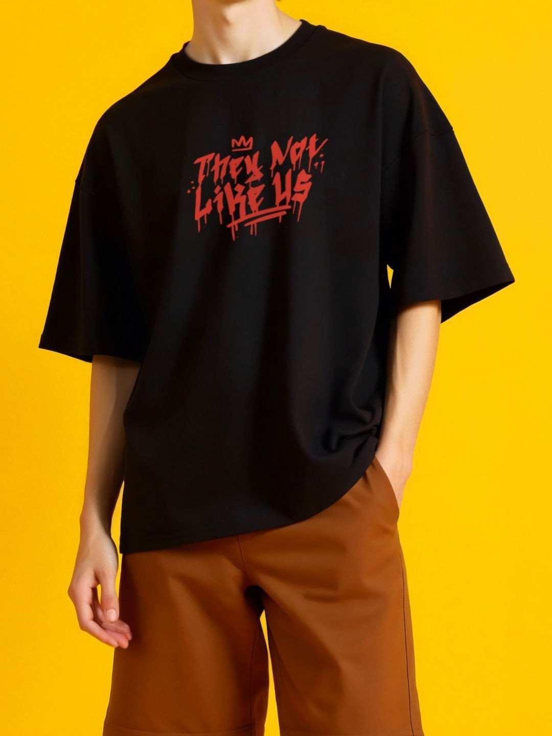 Sleek and Peek Men Typography Checked V-Neck Drop-Shoulder Sleeves Applique T-shirt