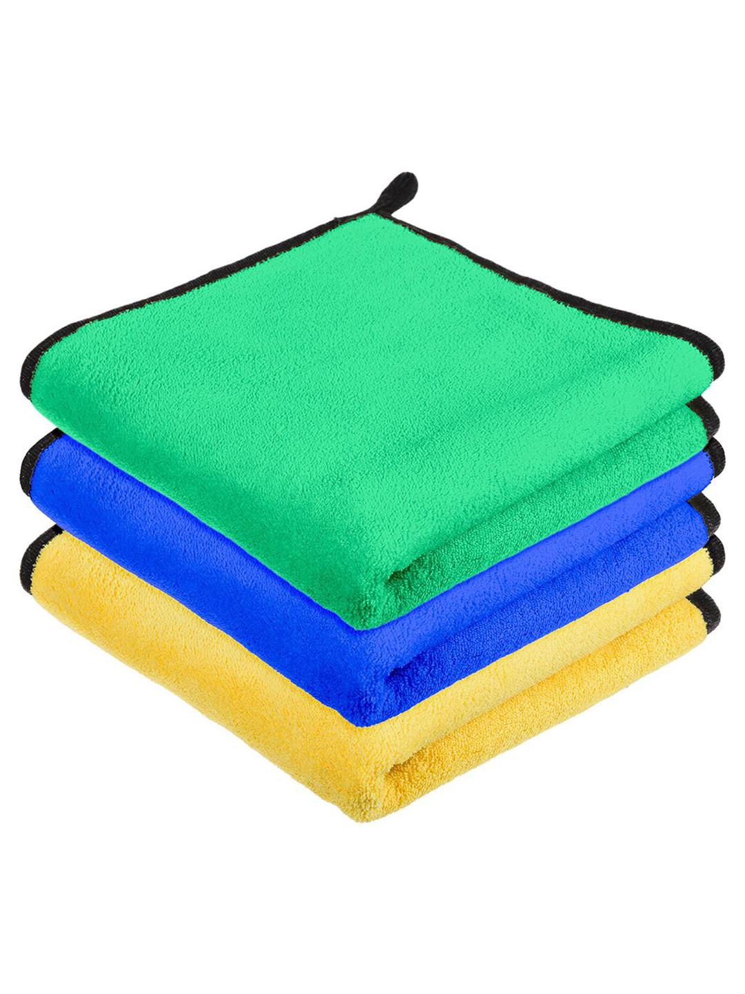 Kuber Industries Green Pack Of 3 400 GSM Microfiber Cleaning Cloth With Hanging Loop