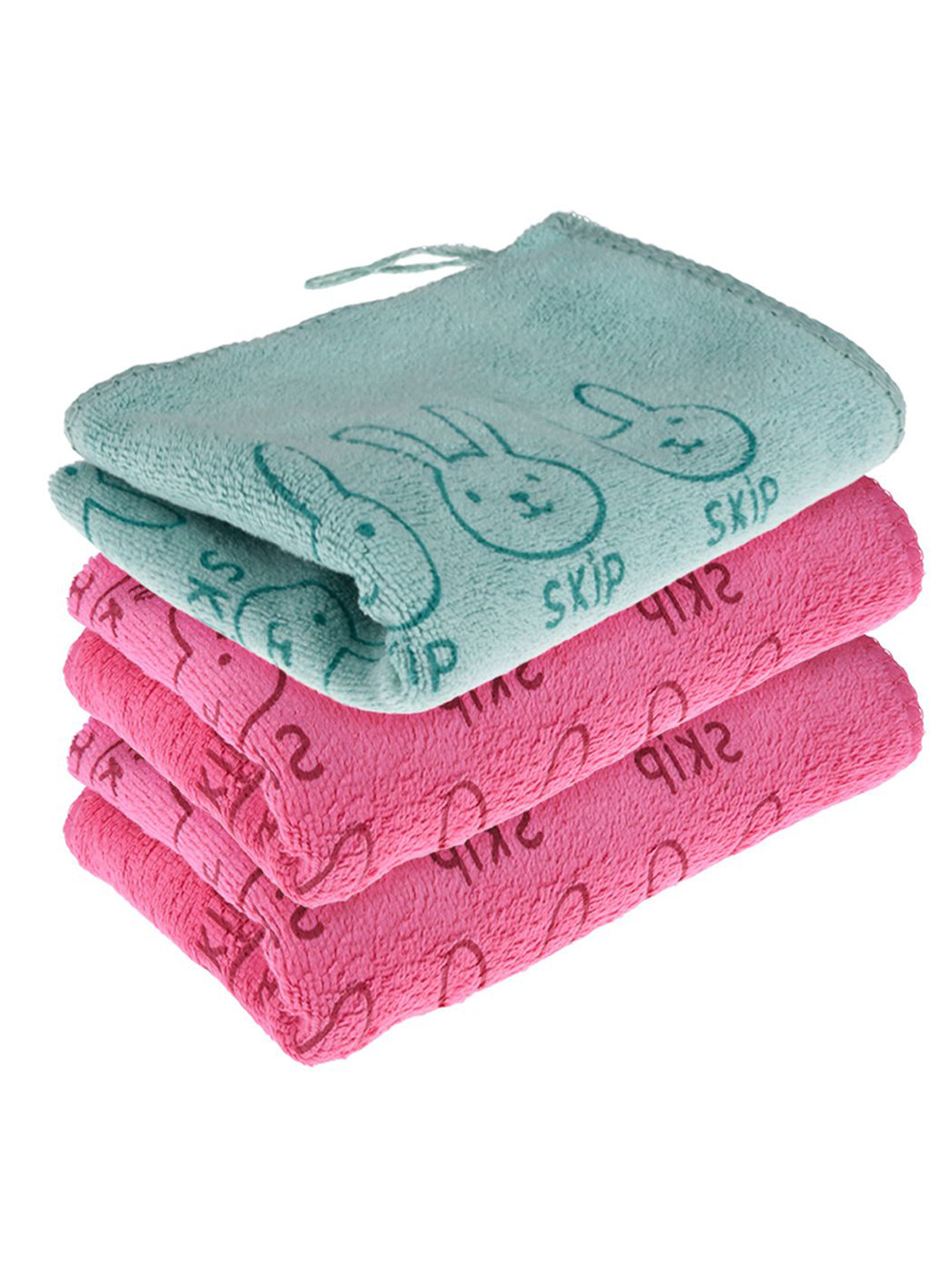 Kuber Industries Pack Of 3 Green & Pink Reusable Skip Printed Cleaning Cloth