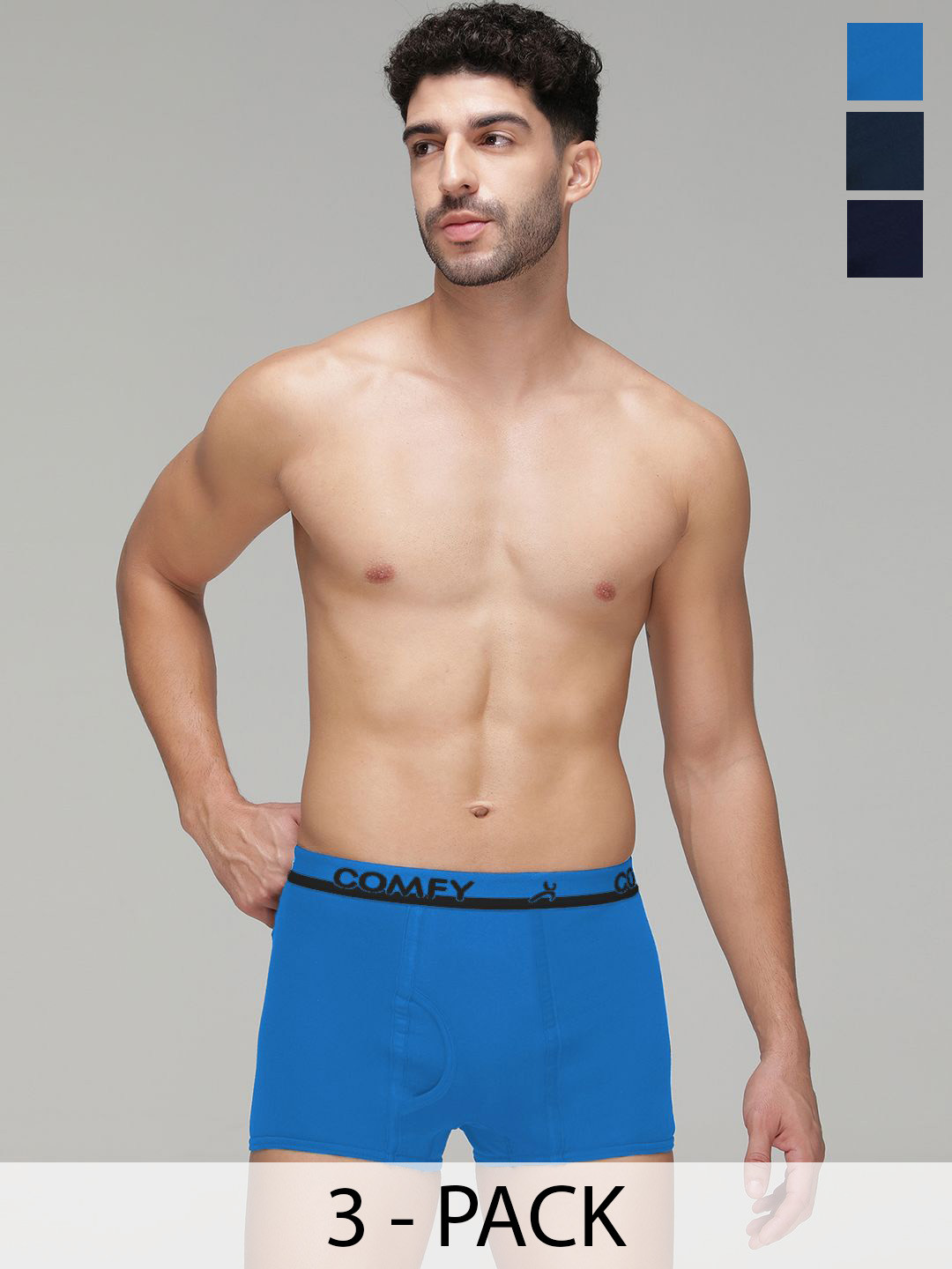 AMUL COMFY Pack Of 3 Pure Cotton Mini Trunks - AC-MTROE-SB-NY-AF-XL-3PC