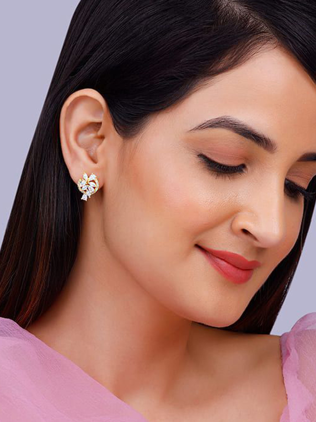 GIVA Gold Plated Zircon Studdd Periwinkle Floral Studs Earrings