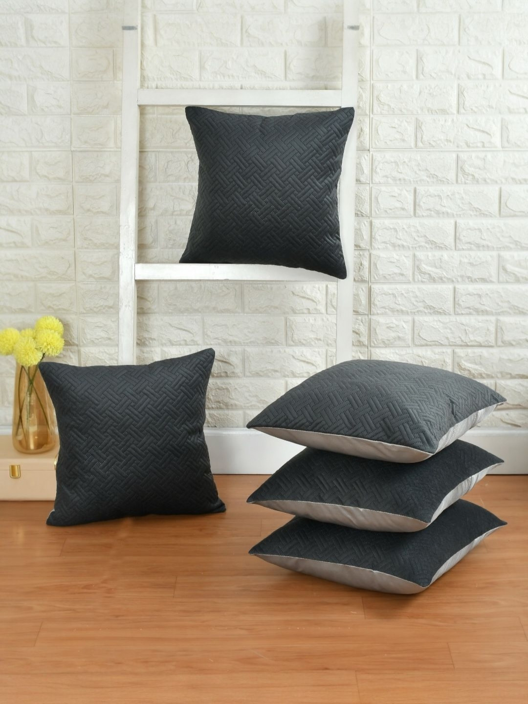 BIGGER FISH CC Qlt Grey 5 Pieces Velvet Square Cushion Covers