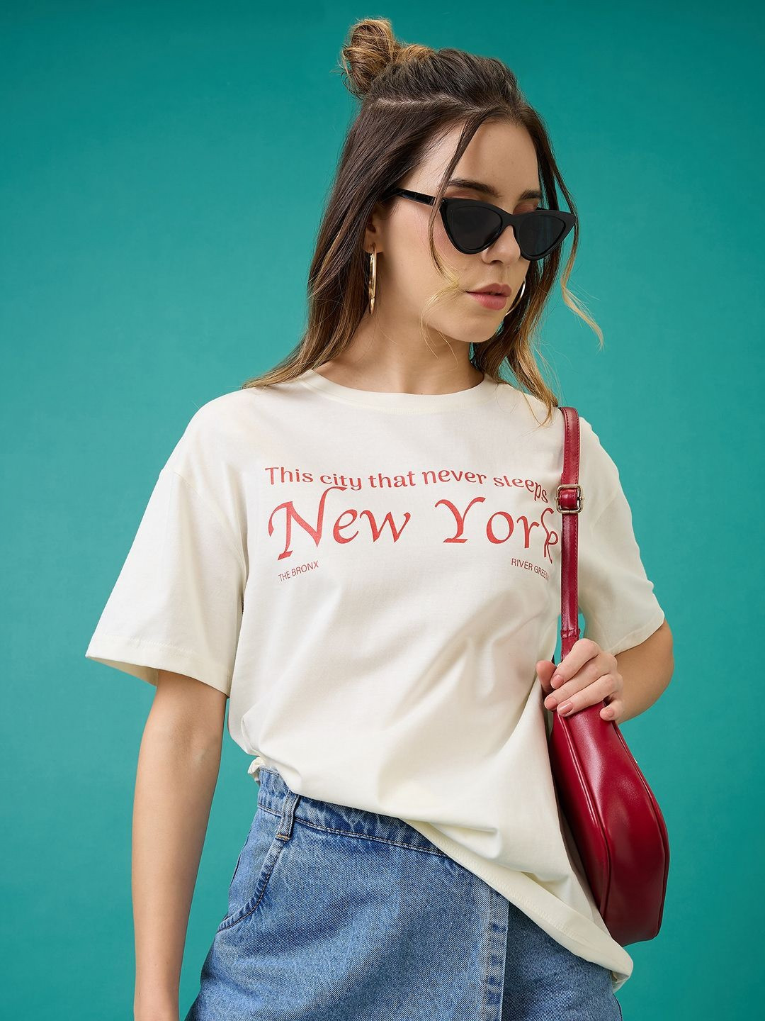 Mast & Harbour Women Printed Raw Edge T-shirt