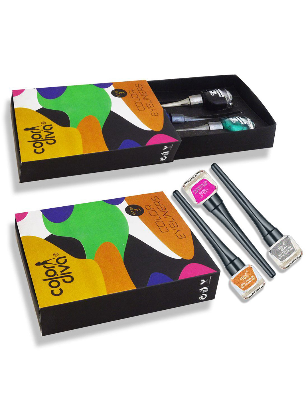 Color Diva Set Of 3 Jewel Waterproof Shimmer Liquid Eyeliner-6ml Each - Pink-Silver-Copper