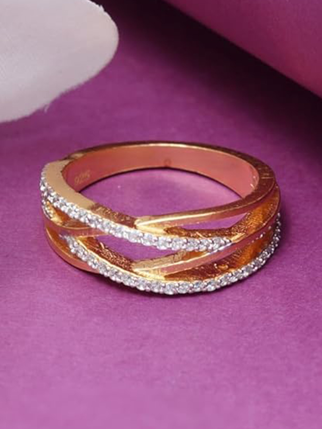 Tuanz Silver Jewelry 925 Sterling Silver Gold-Plated Z-Studded Multi Layered Eternity Ring