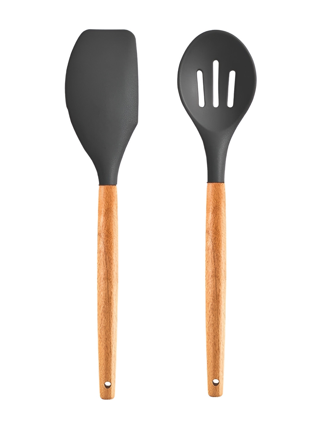 We3 Grey 2 Pieces Silicone Slotted Spoon And Mixing Spatula