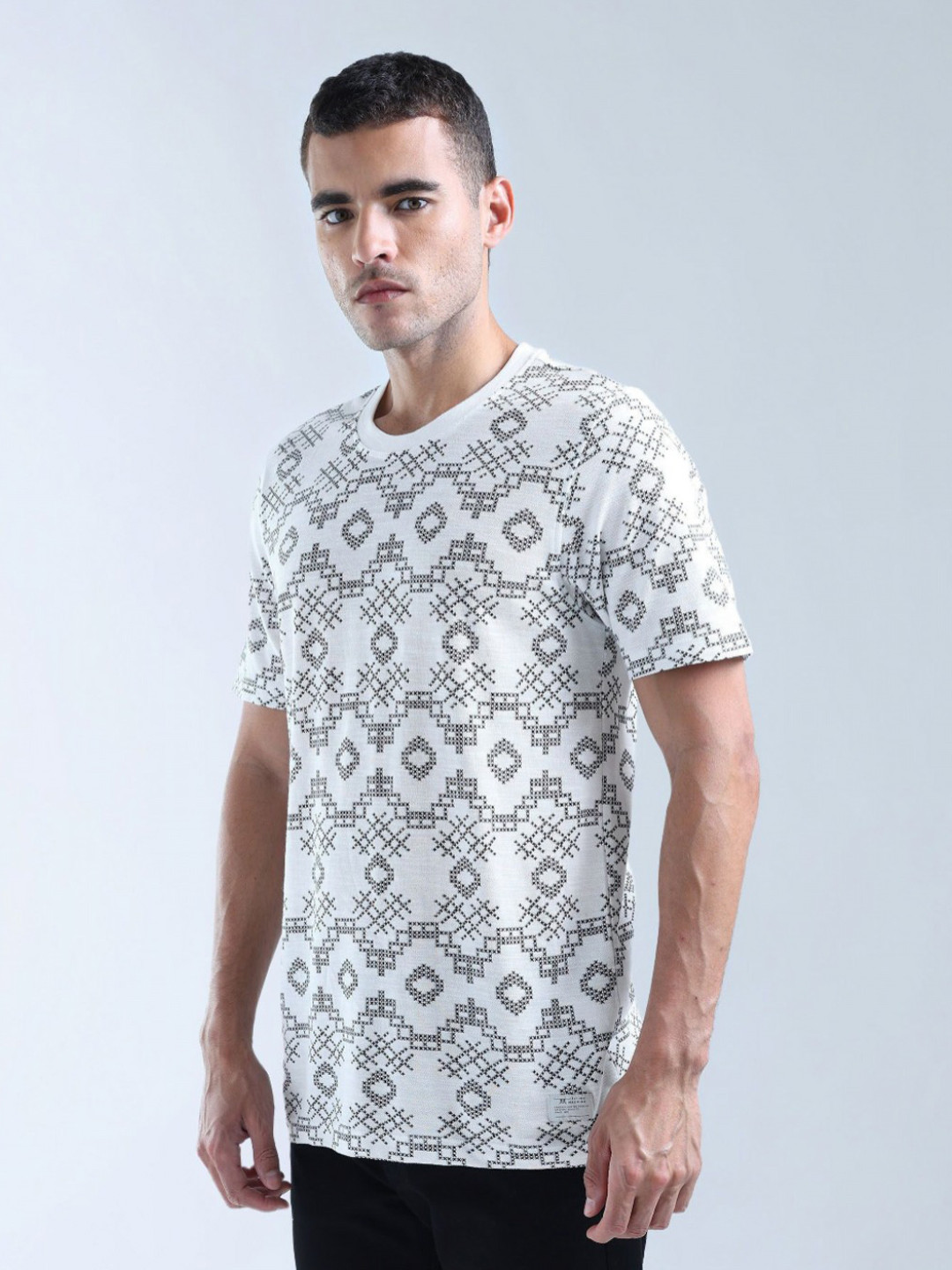 Flying Machine Men Printed Raw Edge T-shirt