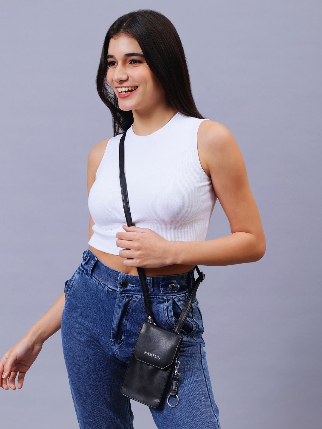Hamelin Women Black Crossbody Flap Mobile Sling Bag