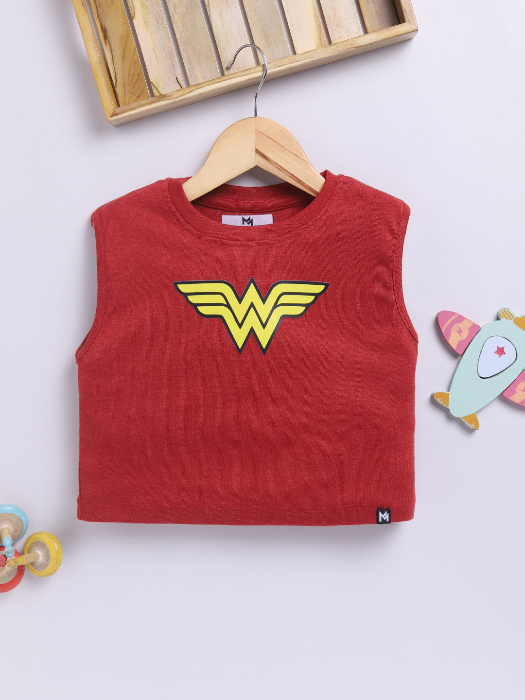 YK X Minute Mirth Girls Wonder Woman Printed Cotton Tank Crop Top
