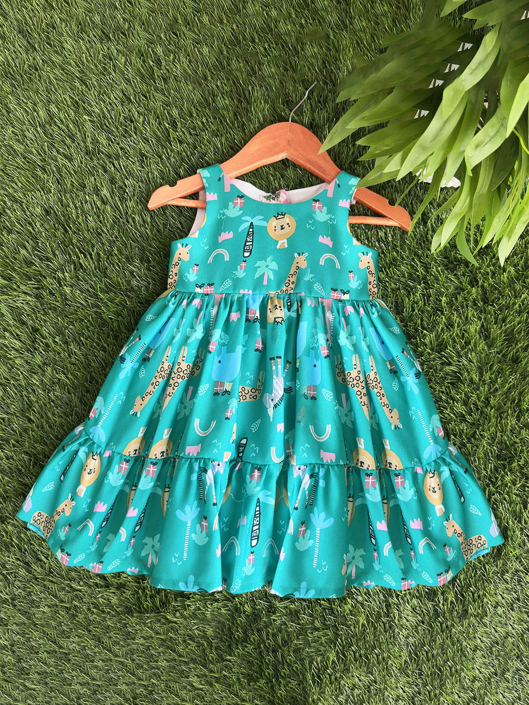 STANWELLS KIDS Animal Print Flutter Sleeve Net Fit & Flare Dress