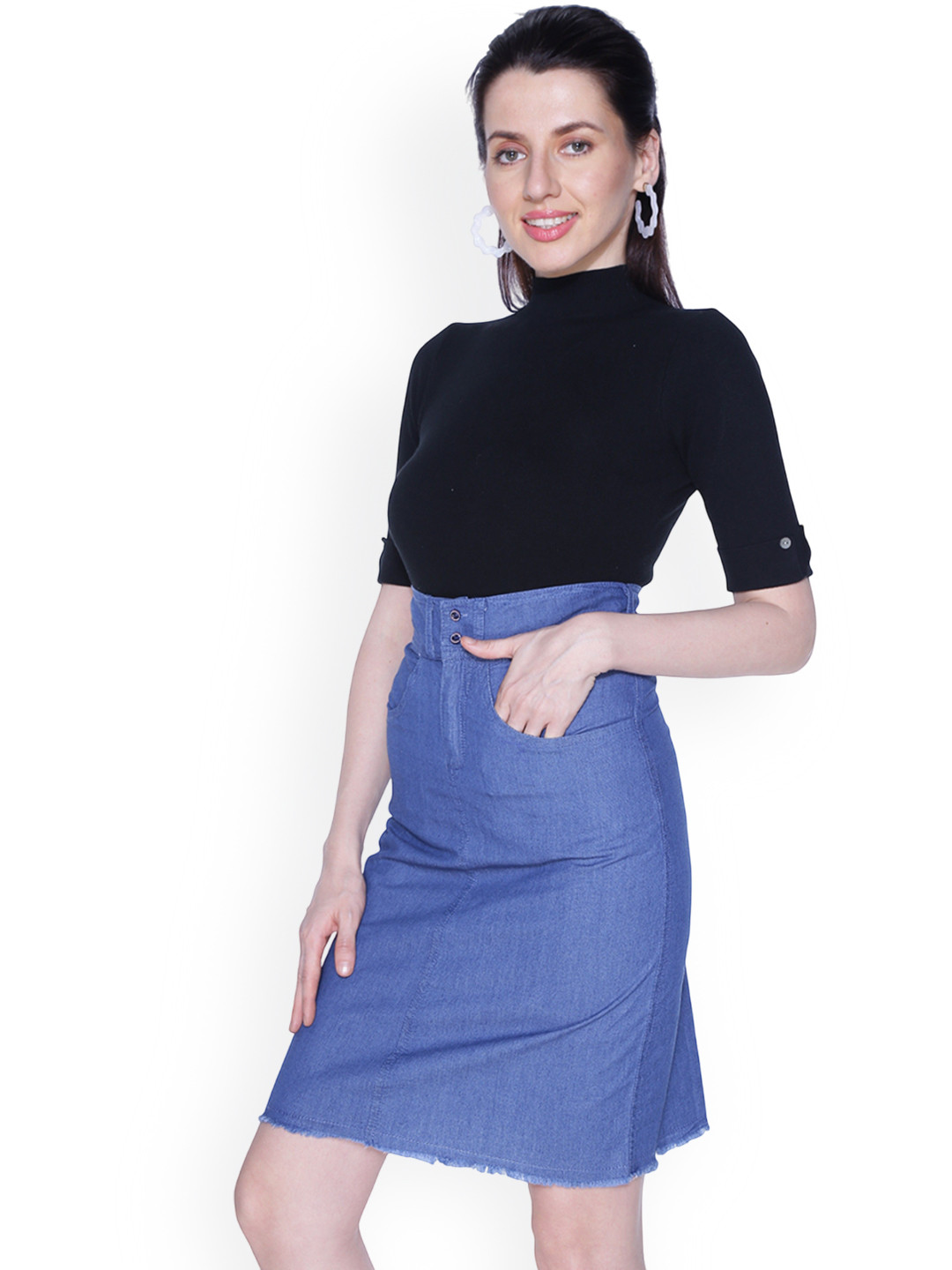 CEFALU Straight Above Knee Denim Skirt