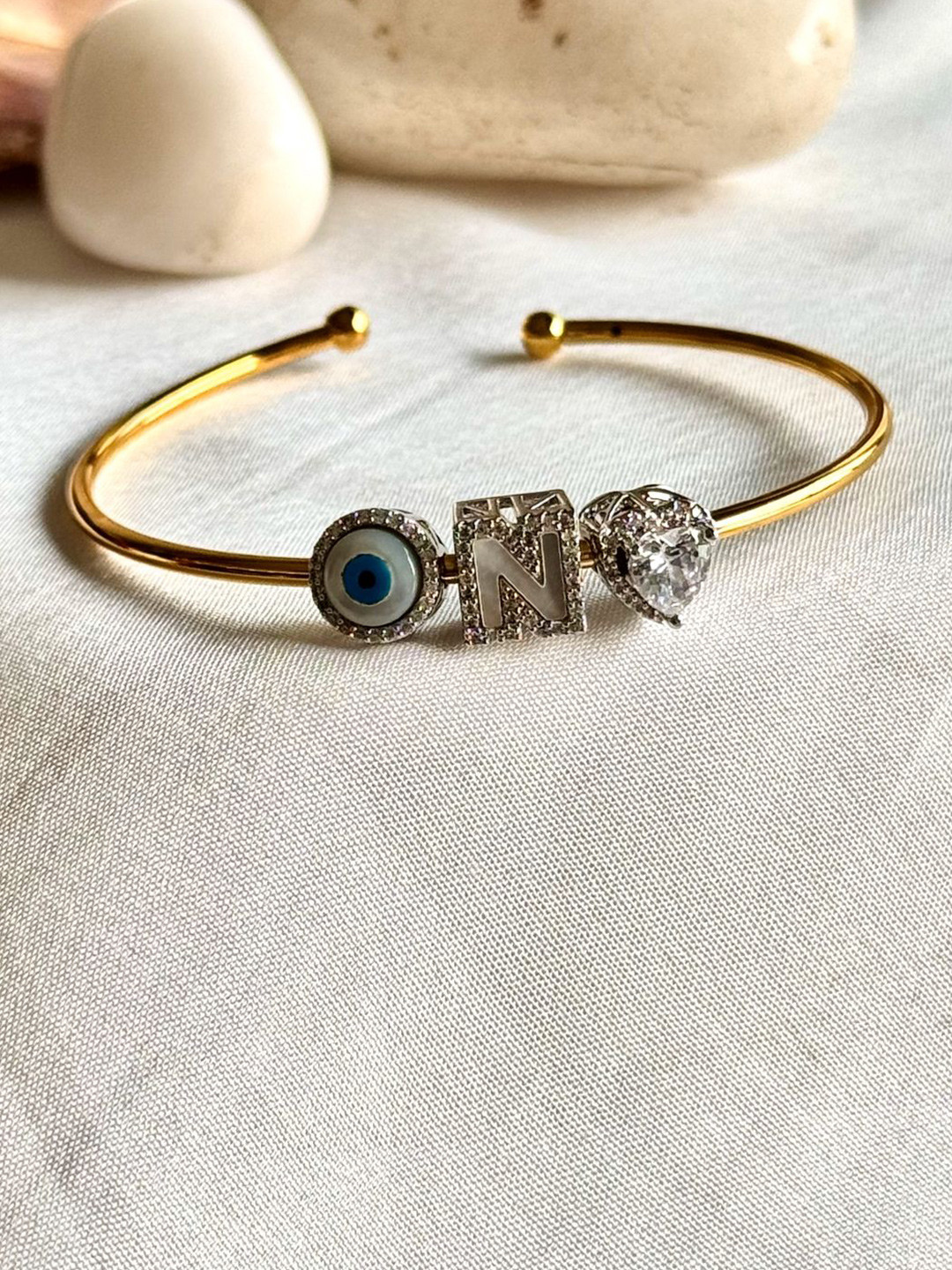 The Jewellery Tale Gold-Plated Artificial Stones Studded Cuff Bracelet