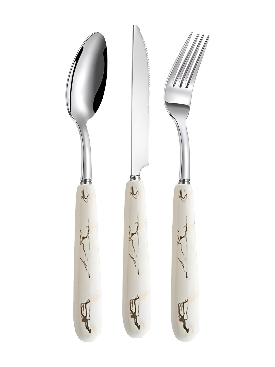 Baskety White 3 Pieces Stainless Steel Cutlery Spoon Set