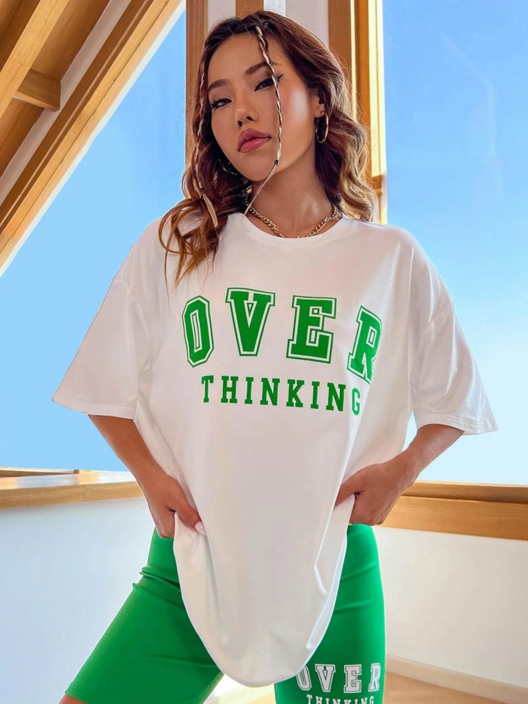 Women's Oversized Typography Printed Round Neck T-shirt