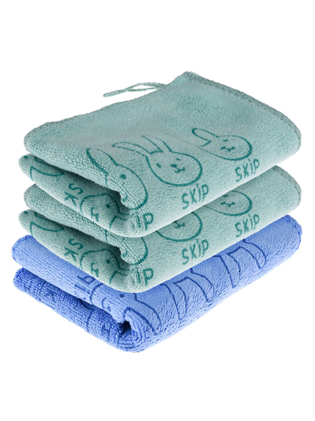 Kuber Industries Pack Of 3 Green & Blue Reusable Skip Printed Microfiber Cleaning Cloth