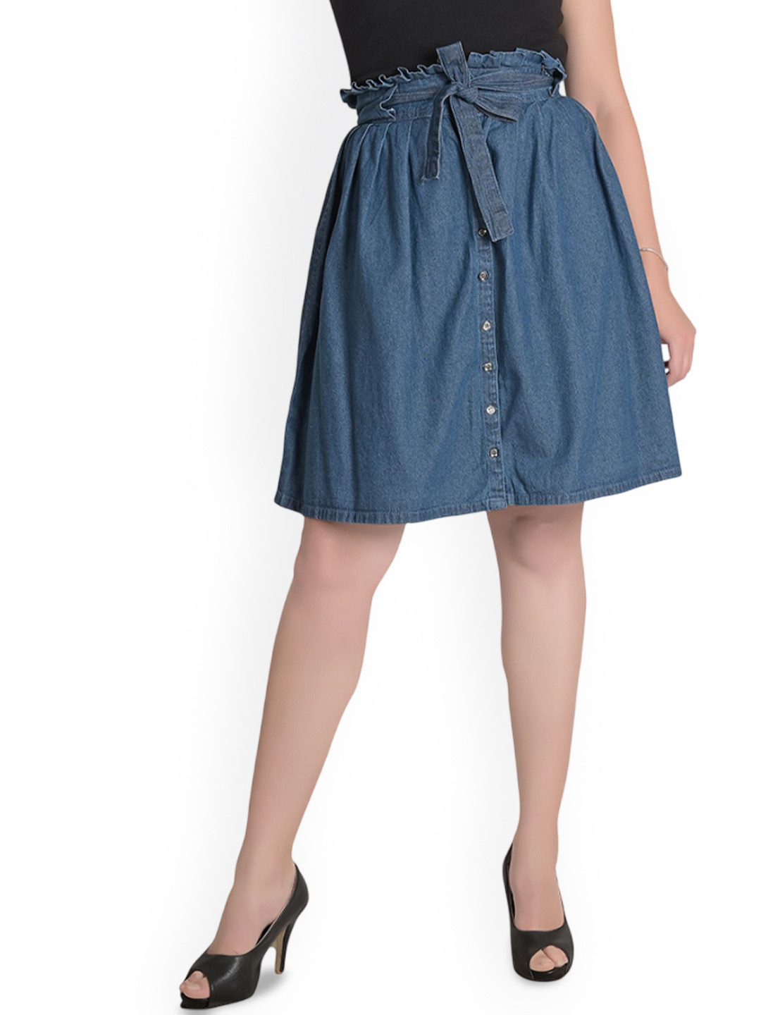 CEFALU Flared Above Knee Denim Skirt
