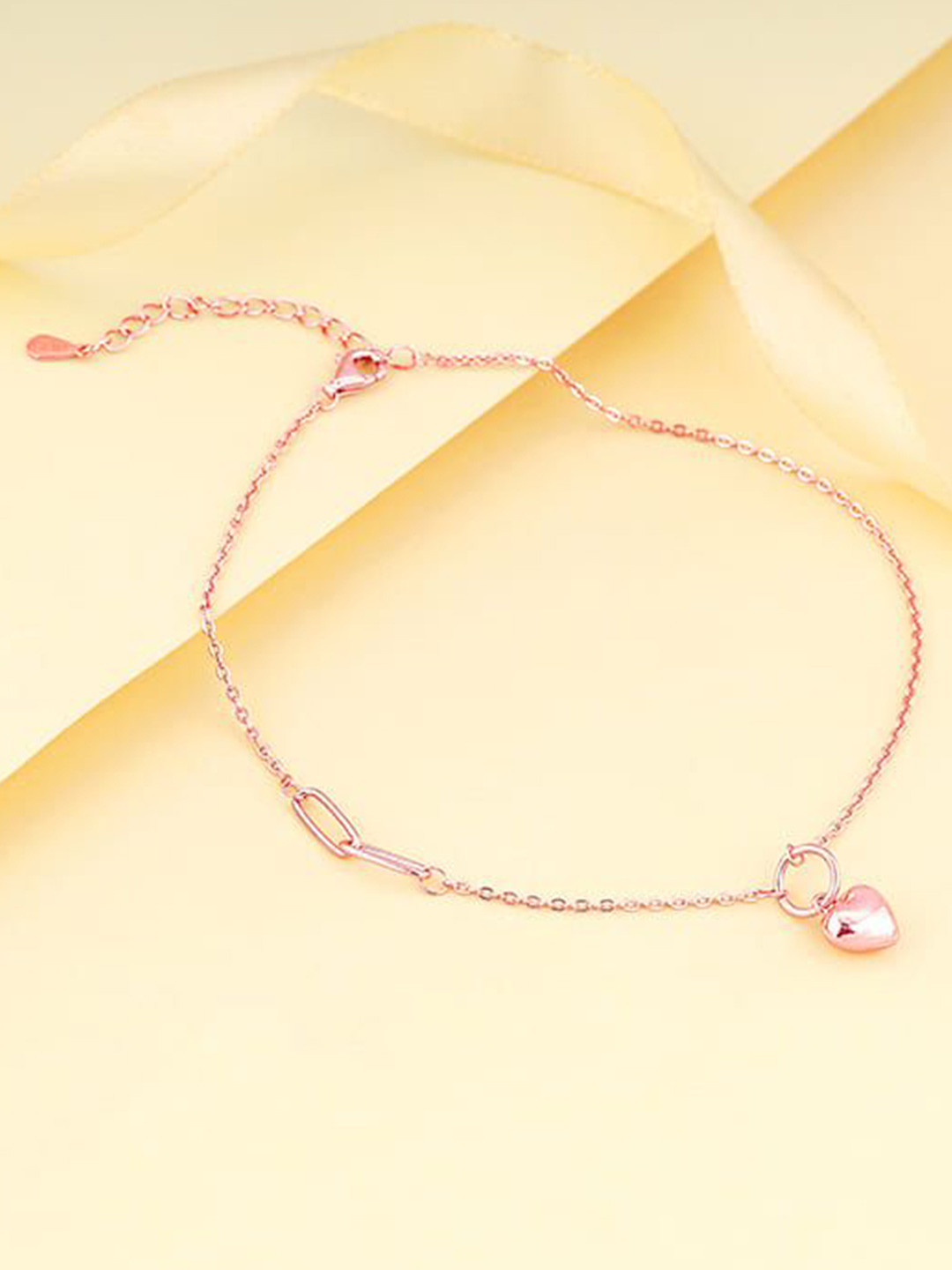GIVA 925 Sterling Silver Rose Gold-Plated Unwavering Heart Anklet