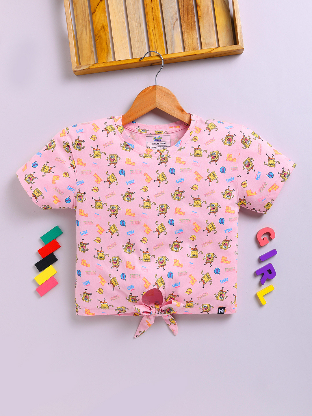 YK X Minute Mirth All-Over Spongebob Printed Pure Cotton Crop Top