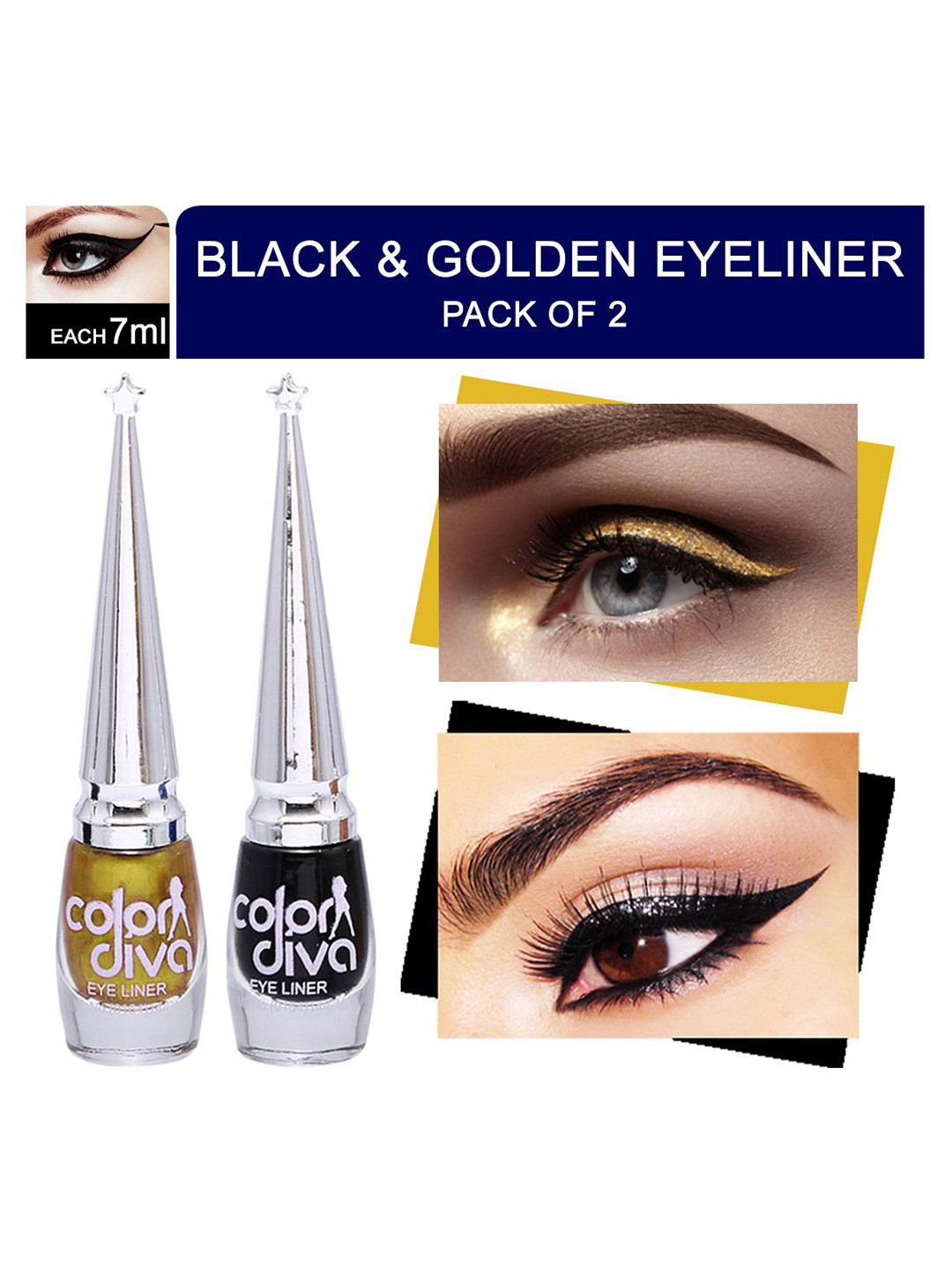 Color Diva Set Of 2 Water Resistant Long Lasting Liquid Eyeliner - 7 ml Each