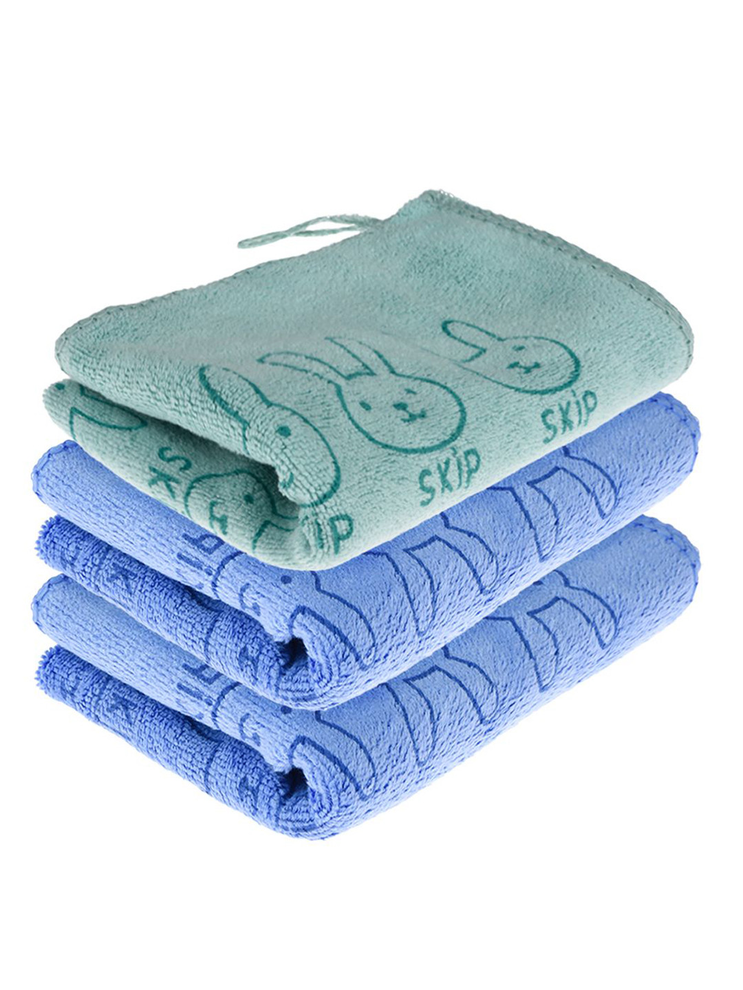 Kuber Industries Green and Blue Pack Of 3 Reusable Skip Printed Microfiber Cleaning Cloth