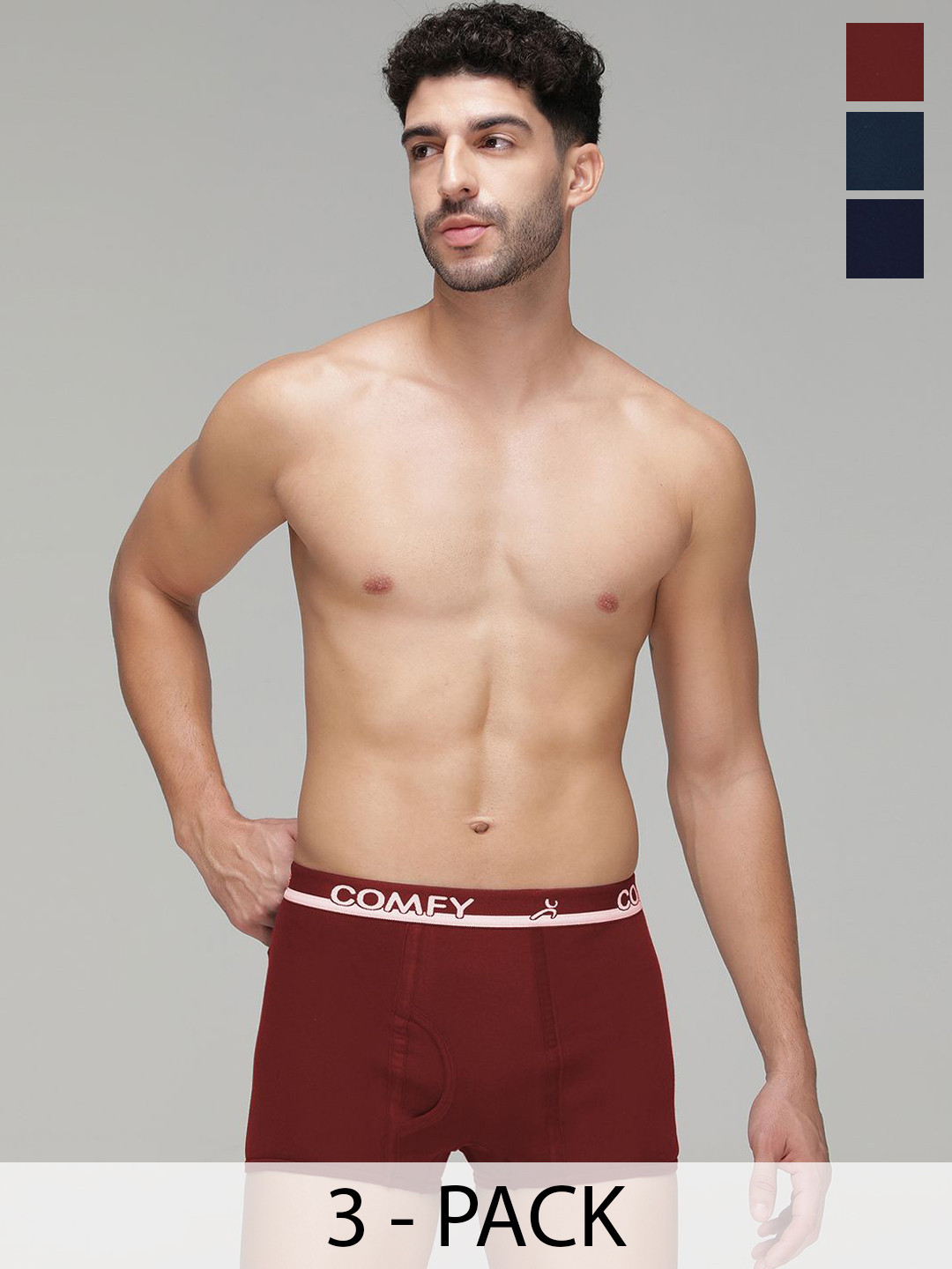 AMUL COMFY Pack Of 3 Pure Cotton Mini Trunks - AC-MTROE-NY-AF-MA-S-3PC