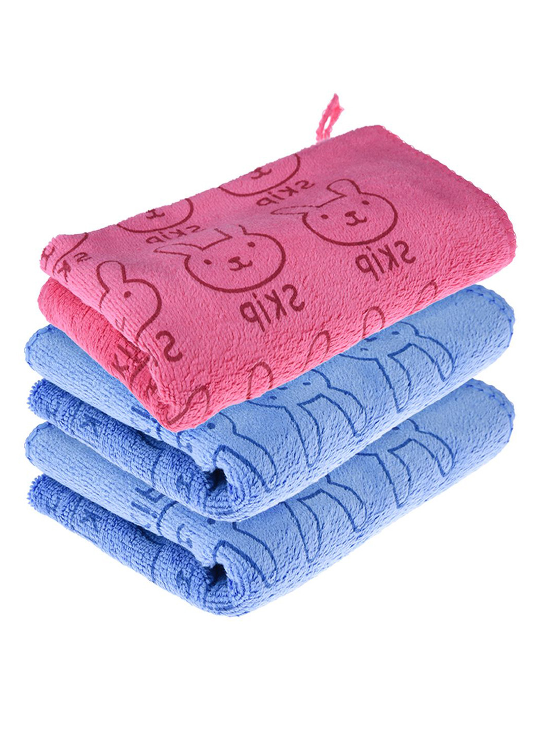 Kuber Industries Pack Of 3 Blue & Pink Reusable Skip Printed Cleaning Cloth