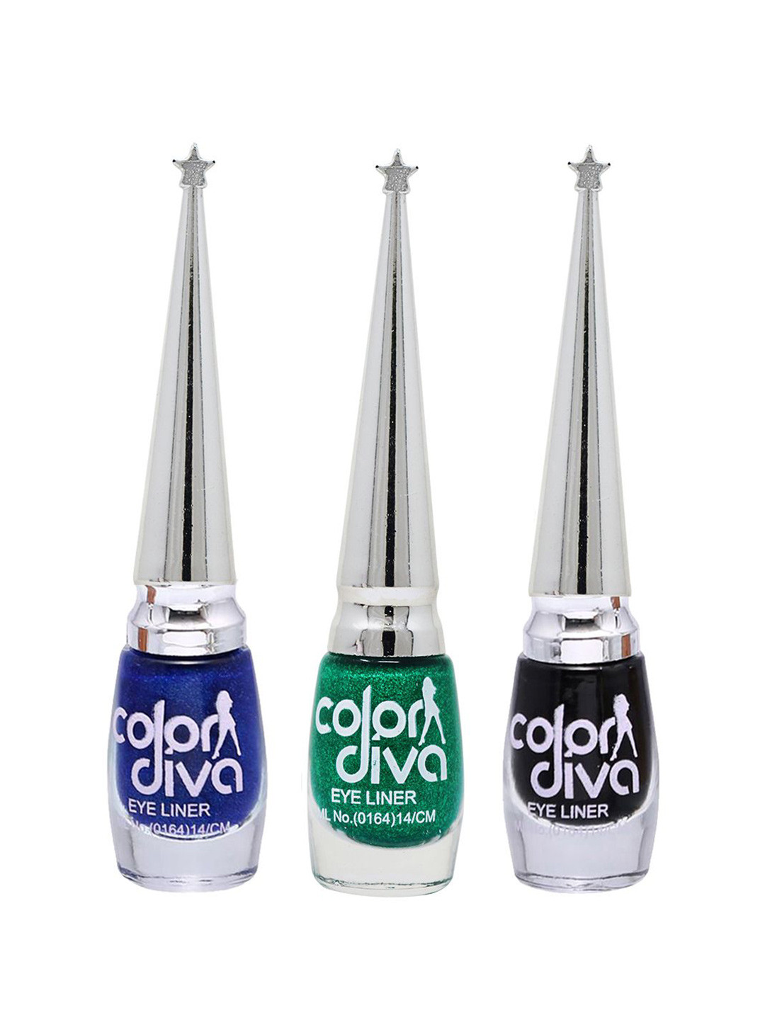 Color Diva Set Of 3 Water Resistant Shimmer Liquid Eyeliner - 6ml Each - Blue-Green- Black