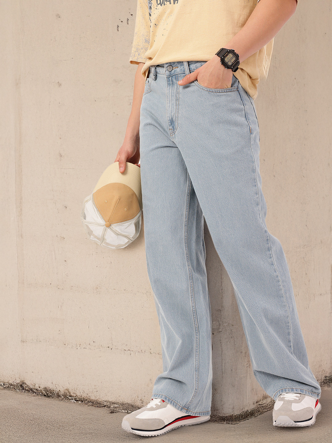 Kook N Keech Men Baggy Wide Leg Fit Faded Jeans