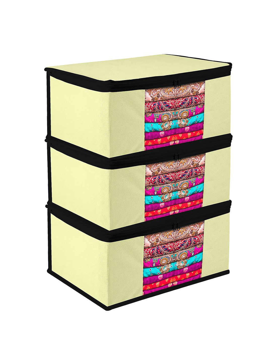 Kuber Industries Cream-Coloured & Black 3 Pieces Regular Swab Storage Organisers