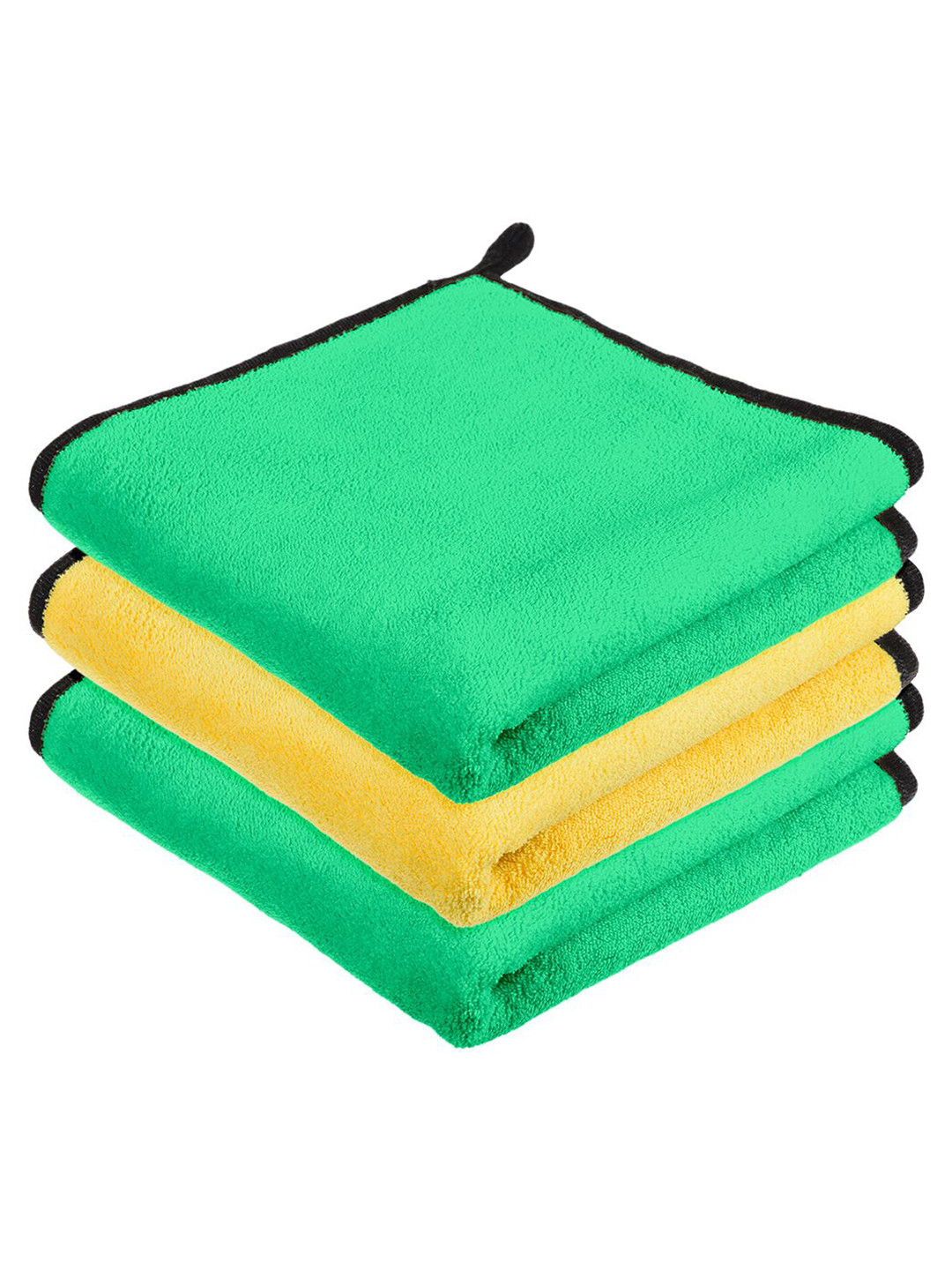 Kuber Industries Pack Of 3 Green 400 GSM Microfiber Cleaning Cloth With Hanging Loop