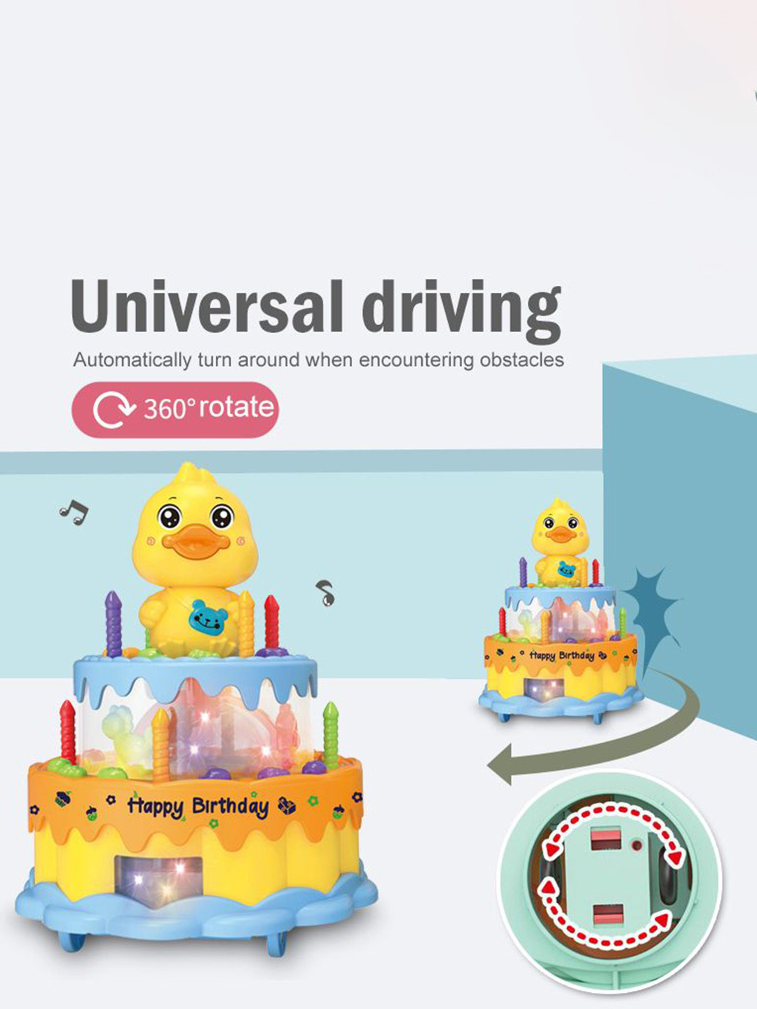 OPINA Kids Musical Happy Birthday Cake Toy With Rotating Duck & Lights