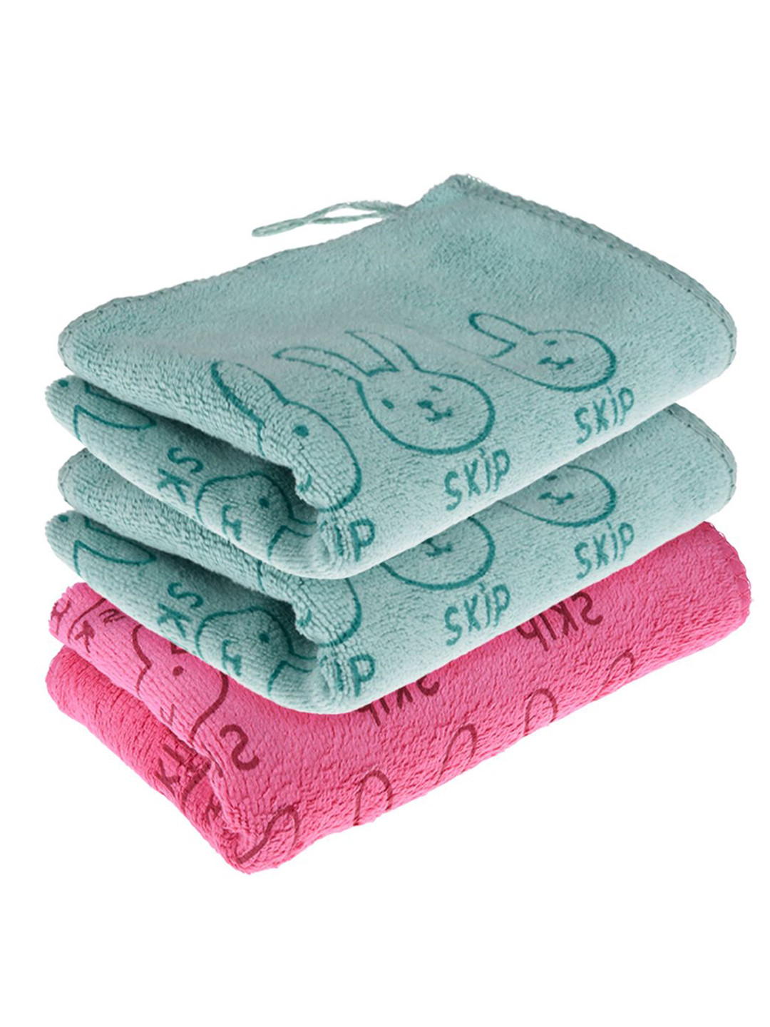 Kuber Industries Green and Pink Pack Of 3 Reusable Skip Printed Microfiber Cleaning Cloth