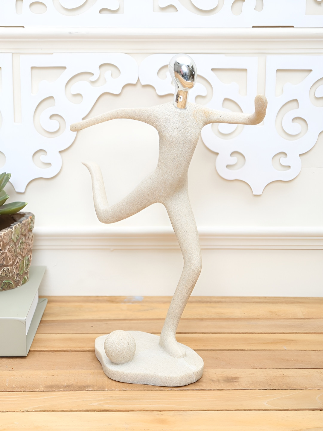 TAYHAA Football Player Beige Polyresin Glossy Living Room Medium Showpiece - 10.2 Inches