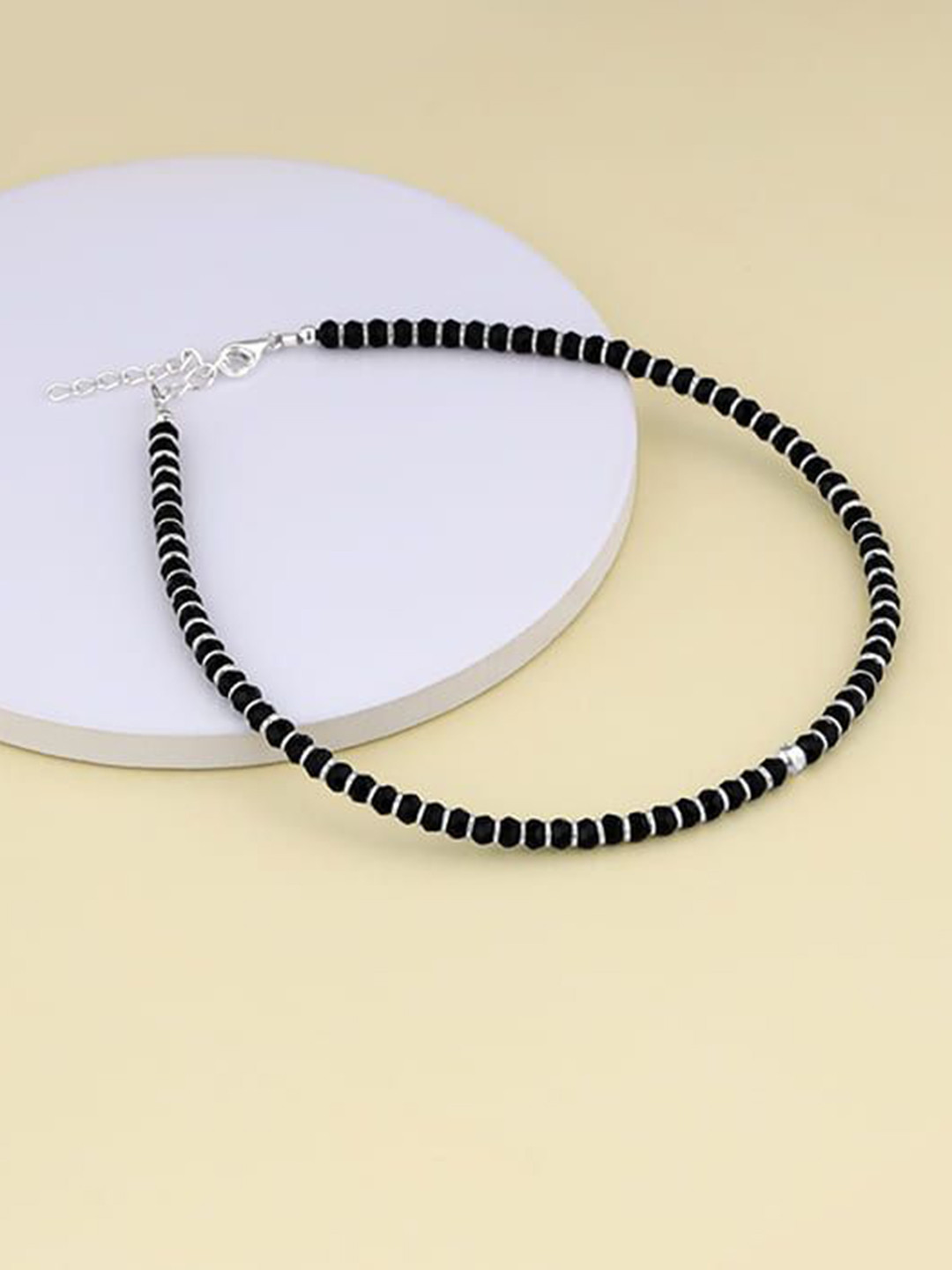 GIVA 925 Silver Rhodium-Plated Spirit Black Beaded Anklets