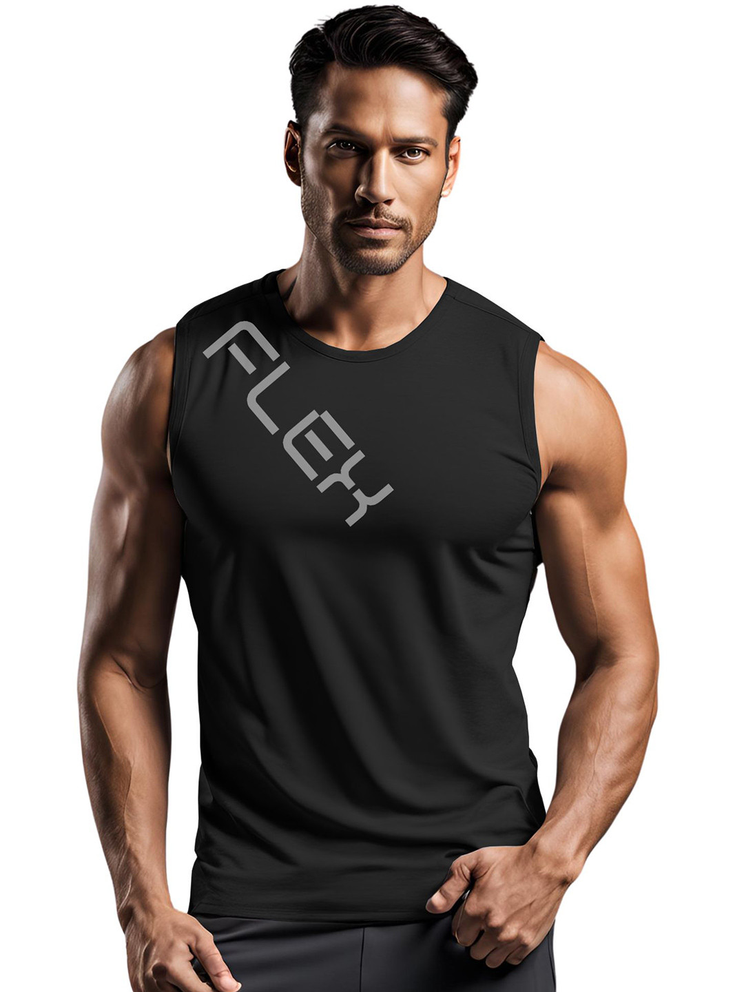 3Colors Printed Round Neck Gym Vest VEST-CCUT-FLEX-BLK_M