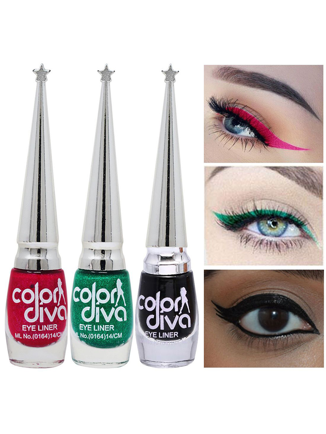 Color Diva Set Of 3 Water Resistant Shimmer Liquid Eyeliner - 6 ml Each