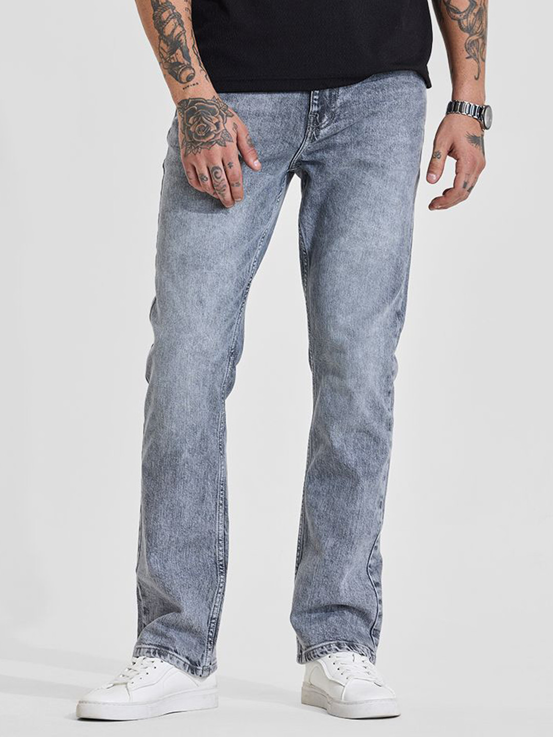 Snitch Light Stonewashed Blue Mid-Rise Straight Fit Jeans