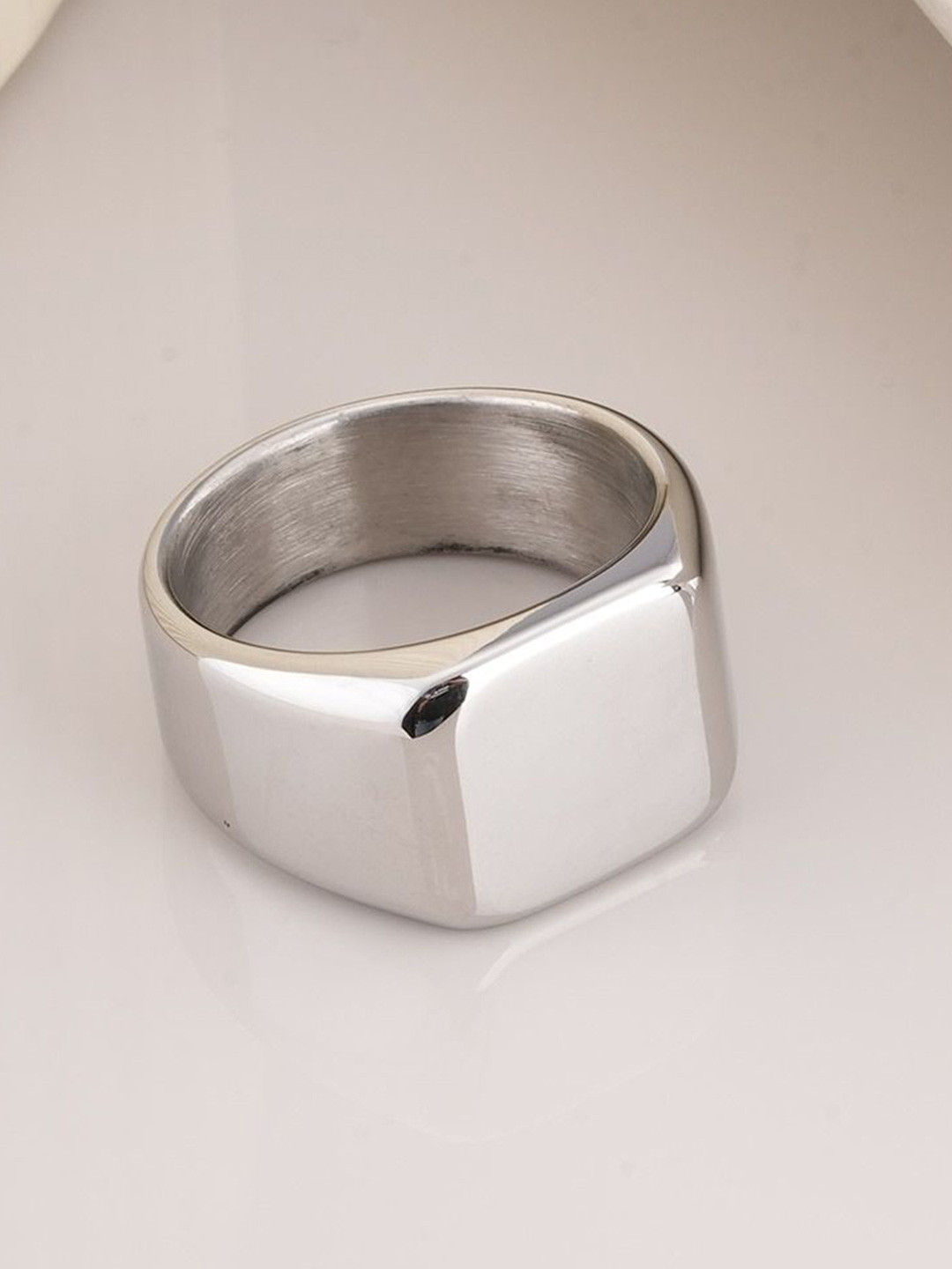 PALMONAS Stainless Steel Classic Silver Square Ring For Men Waterproof & Anti-Tarnish
