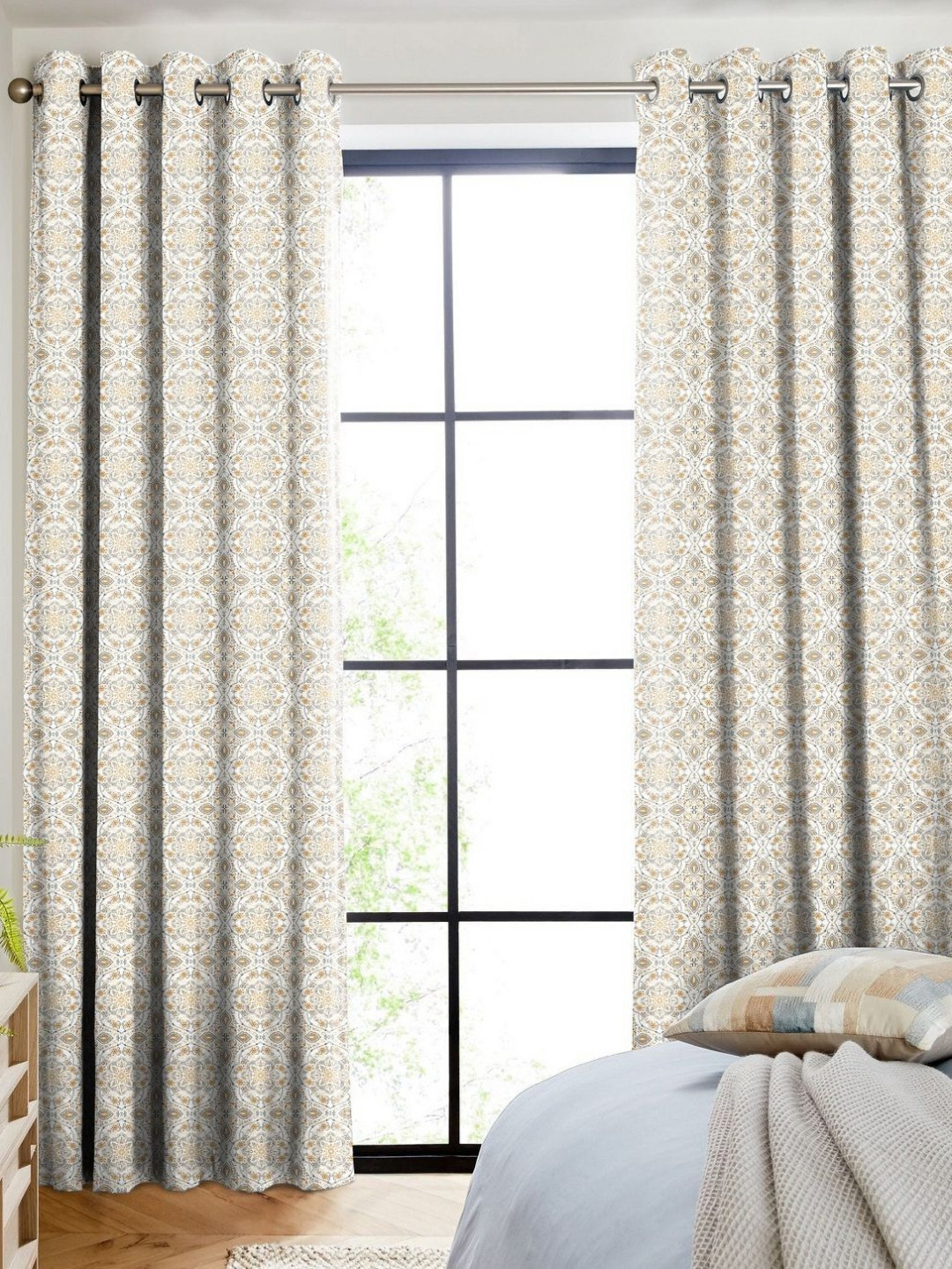 CASABLEU White & Orange 2 Pieces Ethnic Motifs Printed Room Darkening Door Curtains