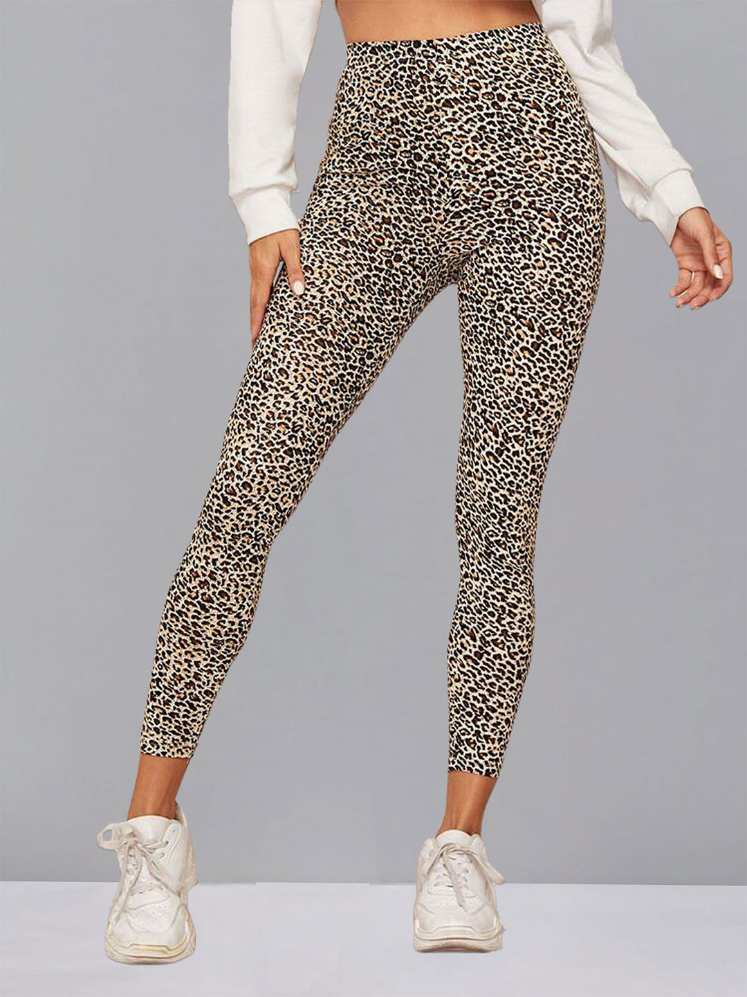 DTR FASHION Leopard Printed Mid-Rise Ankle-Length Gym Tights