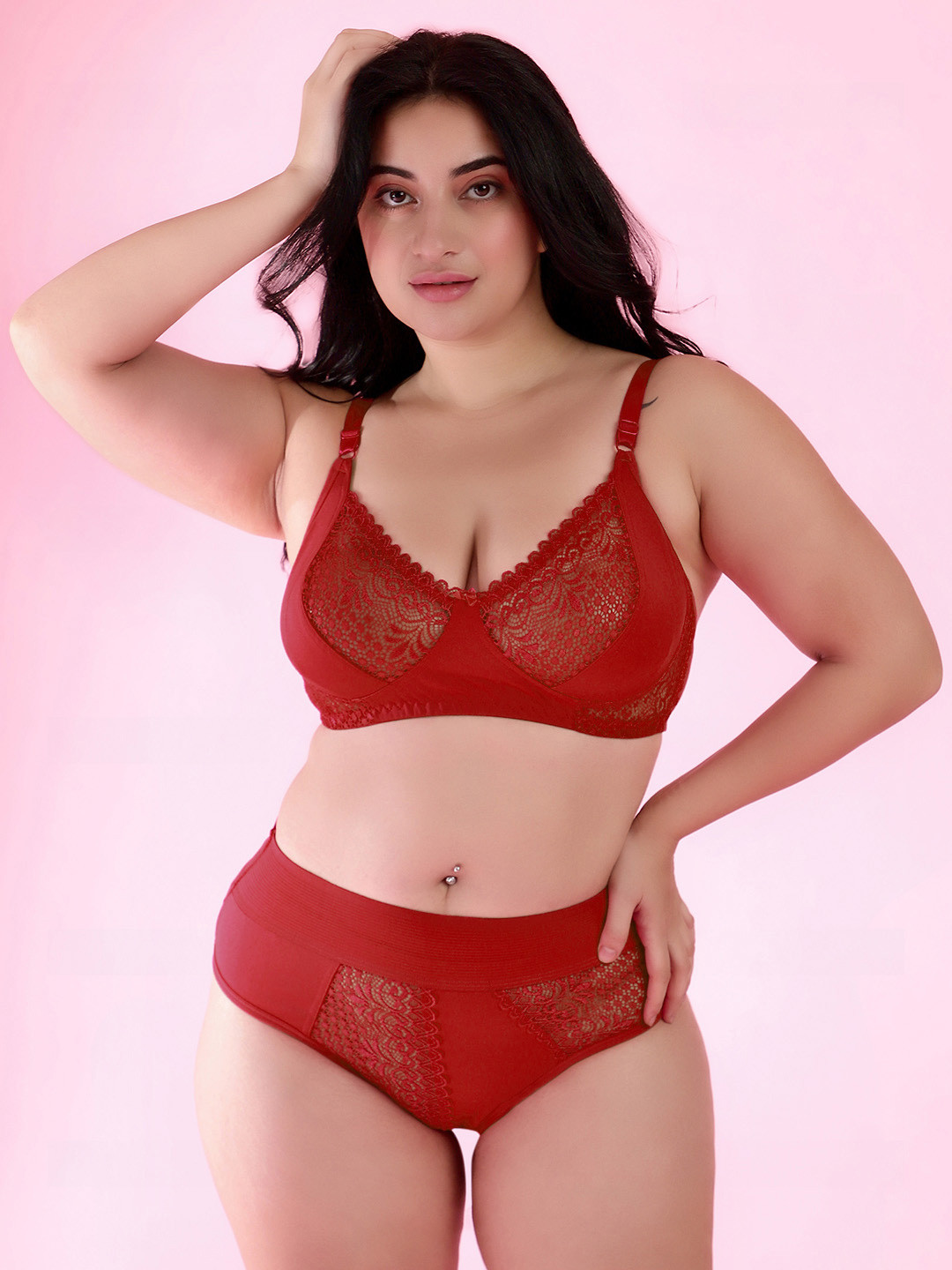 BODYFIGURE Self-Designed Lace Non-Padded Lingerie Set - Farha Set Broadbelt