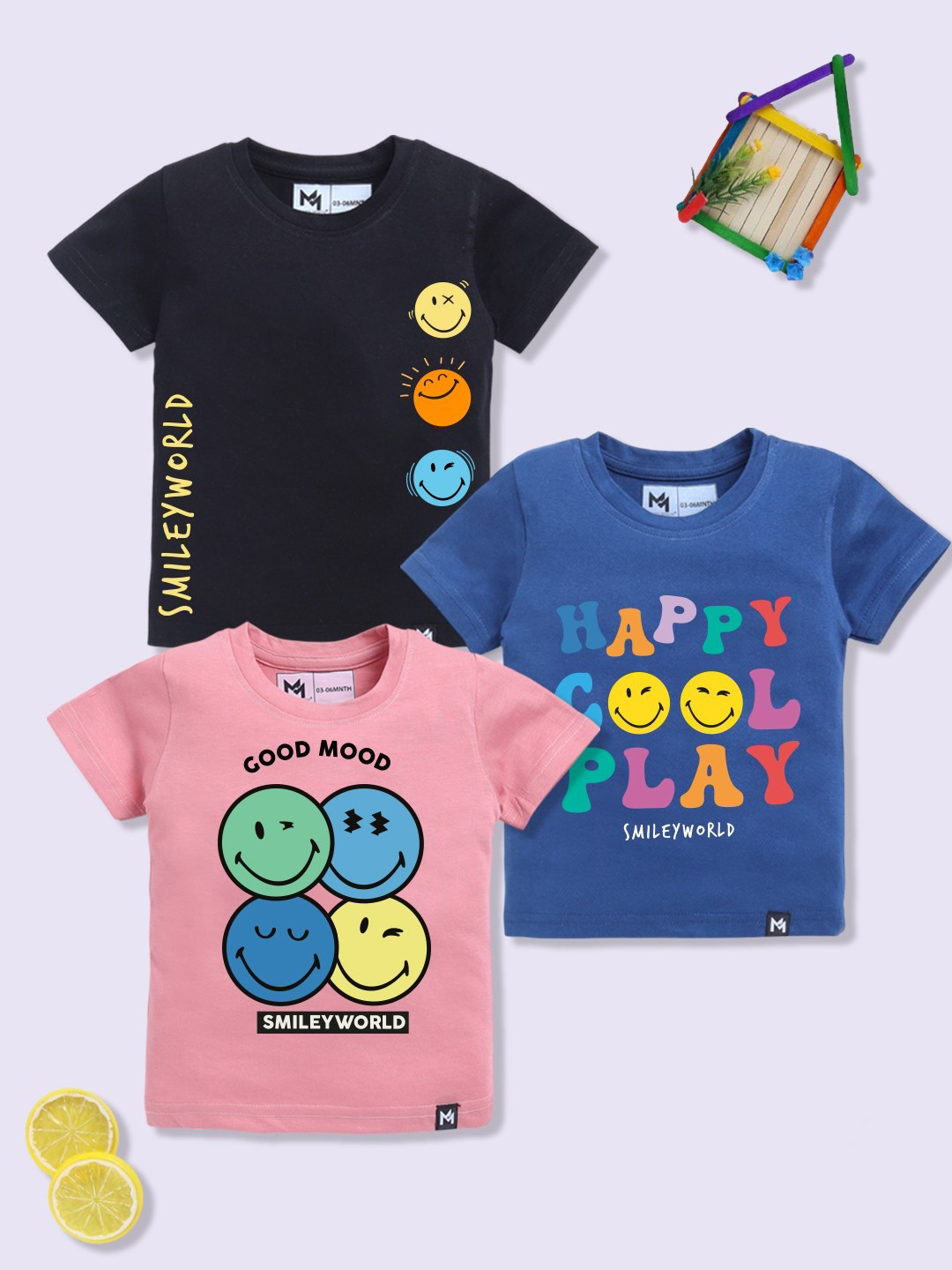 YK X Minute Mirth Boys Set of 3 Assorted Printed Pure Cotton T-shirts