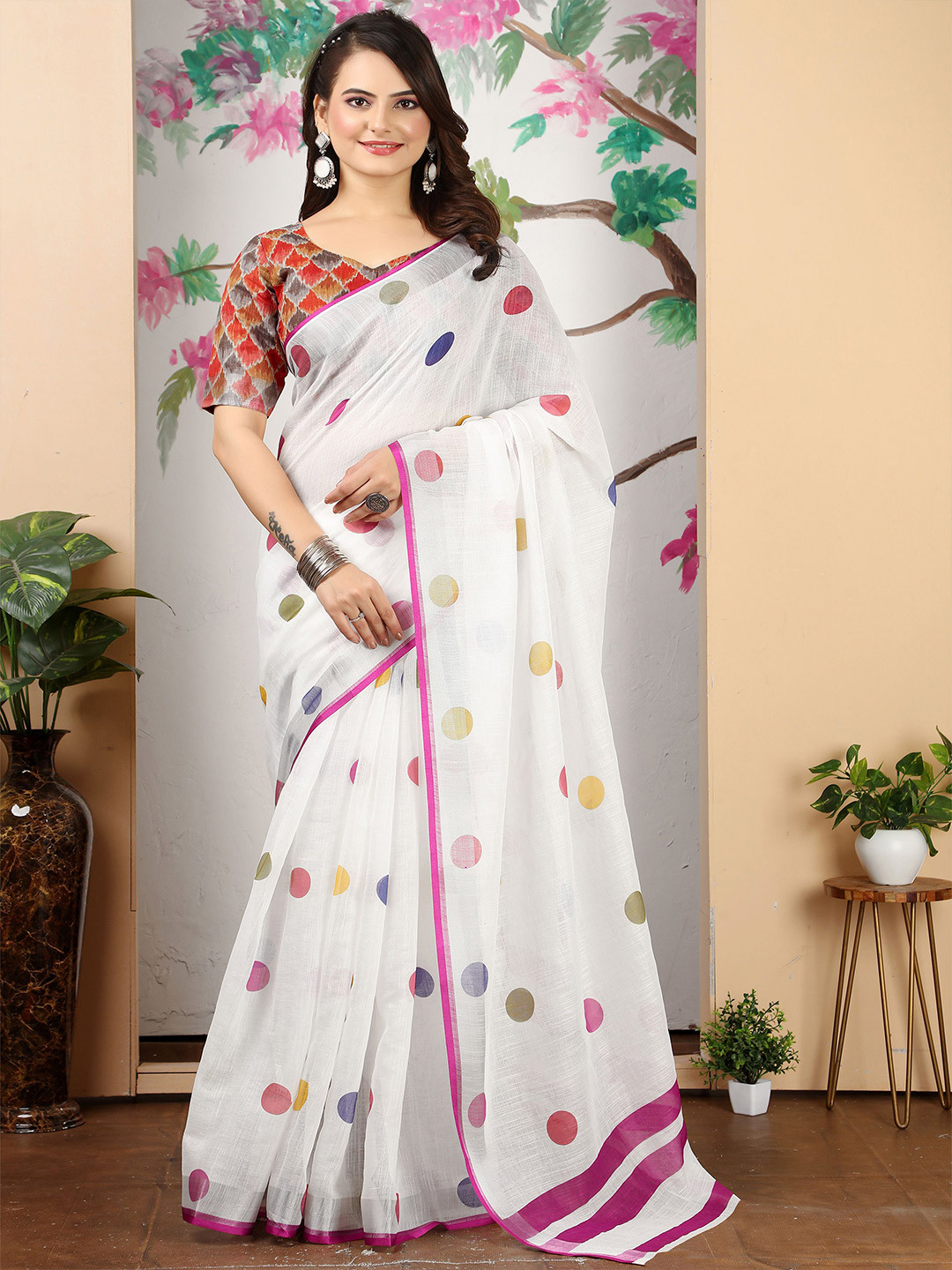 Anouk Polka Dot Linen Blend Saree