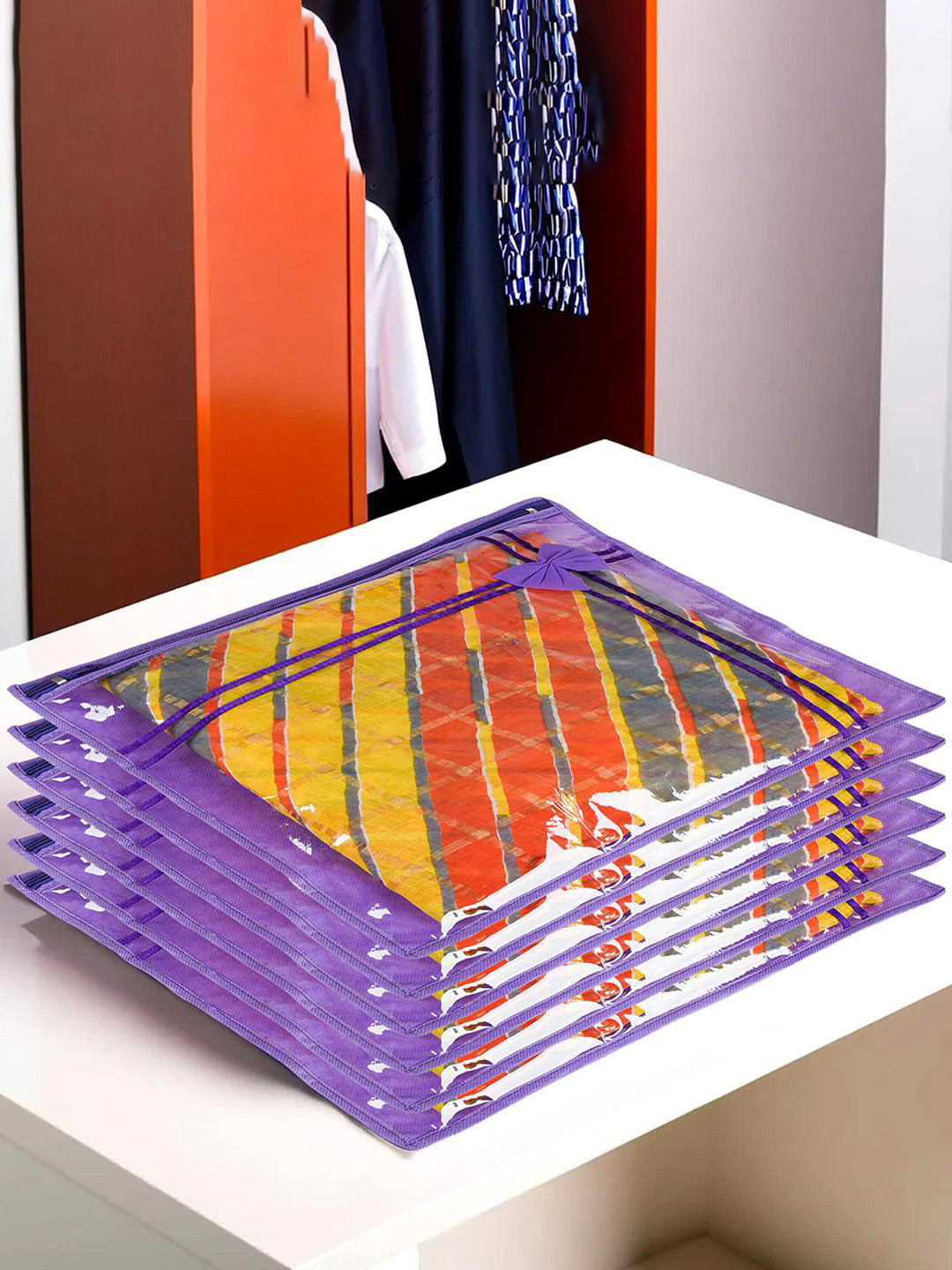 Kuber Industries Purple 6 Pieces Bow-Design Multi-Utility Organisers